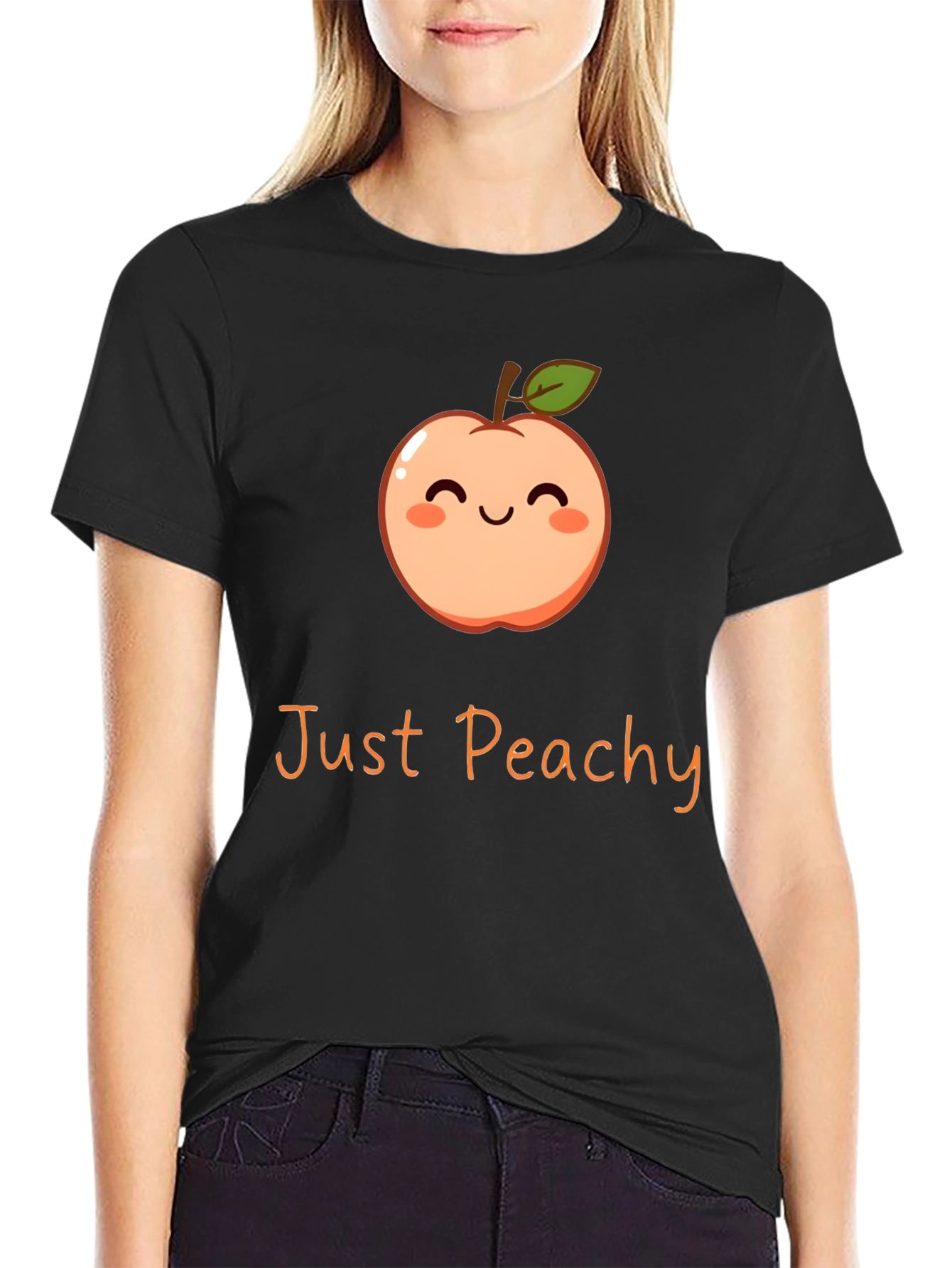 Black Just Peachy Graphic Tee - Cute Fruit T-Shirt view 2