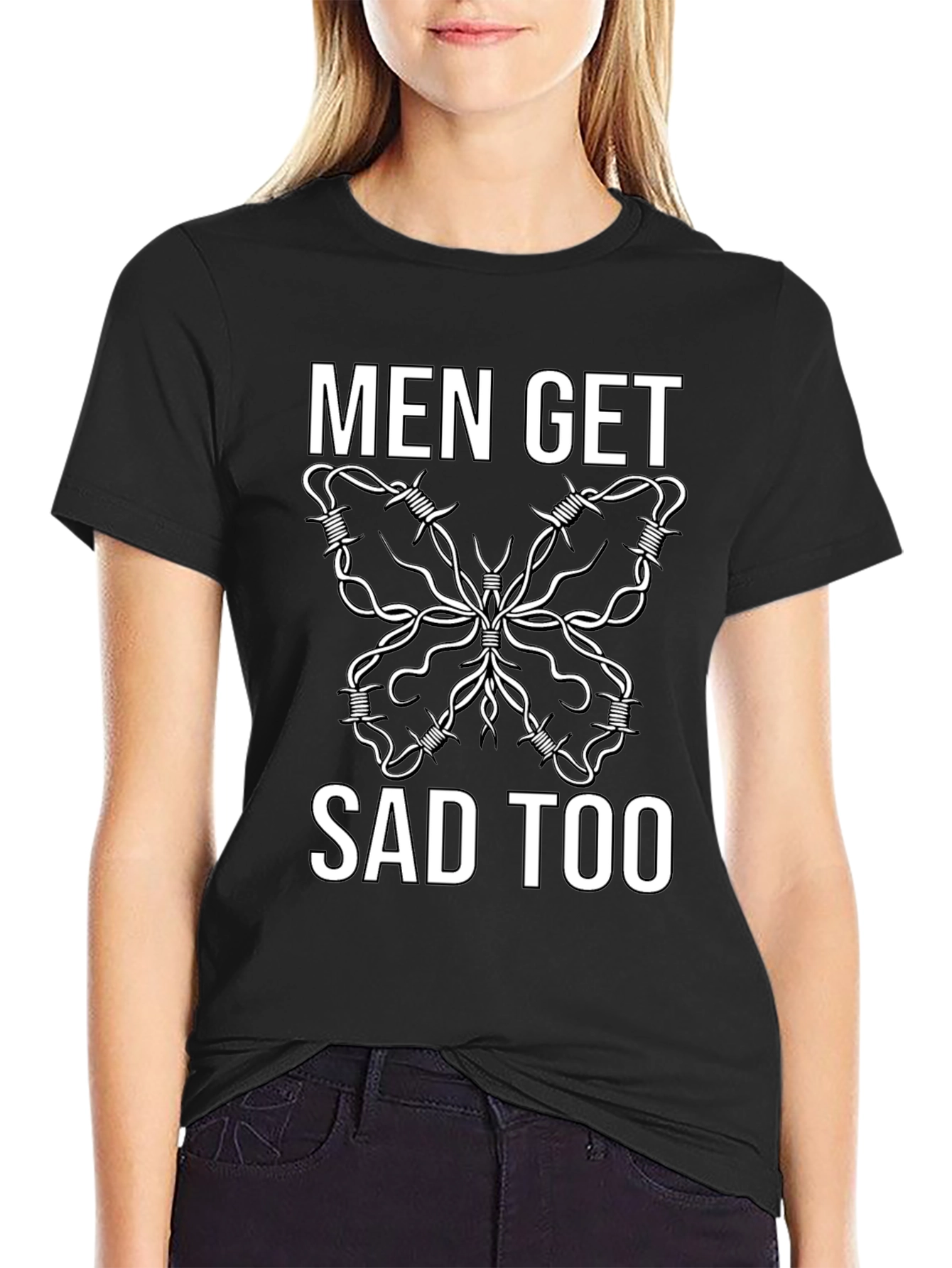 Black Men Get Sad Too Butterfly Barbed Wire Tee view 2