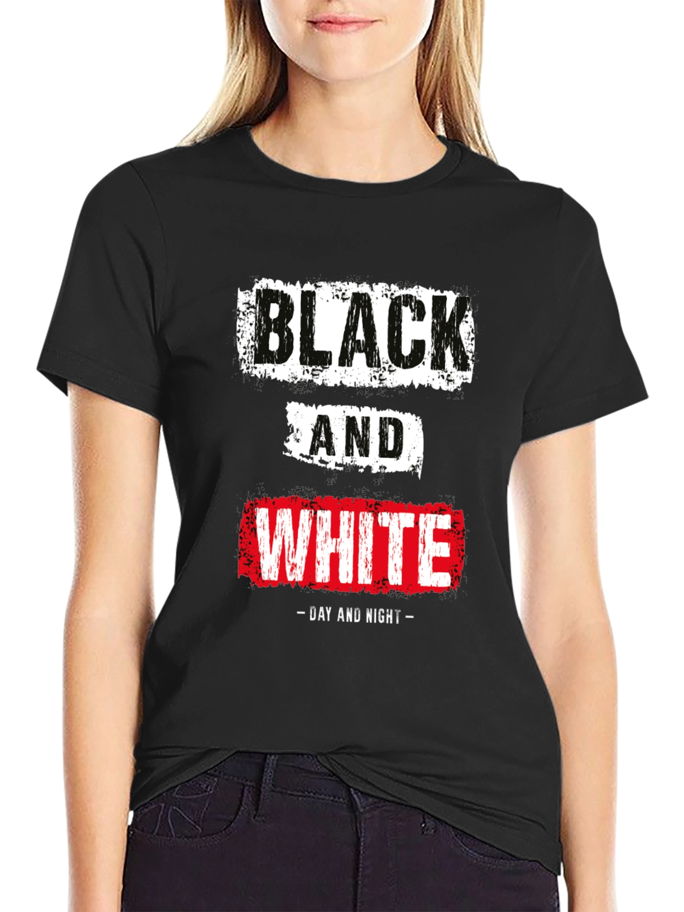 Black Black & White Day Night Graphic T-Shirt view 2