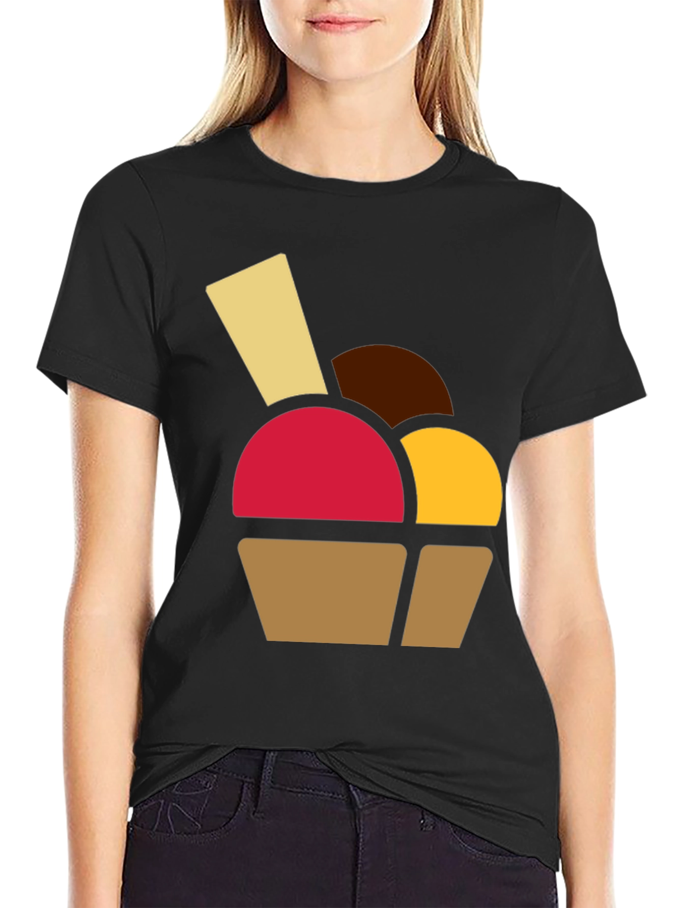 Black Fun Dessert Graphic Tee - Casual Black T-Shirt view 2