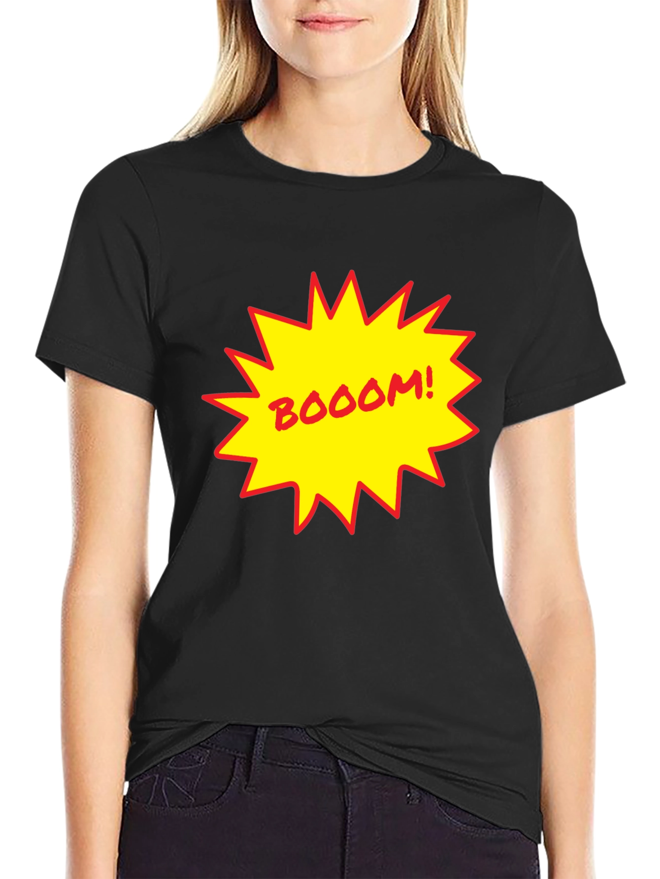 Black BOOOM! Graphic Print Black T-Shirt view 2