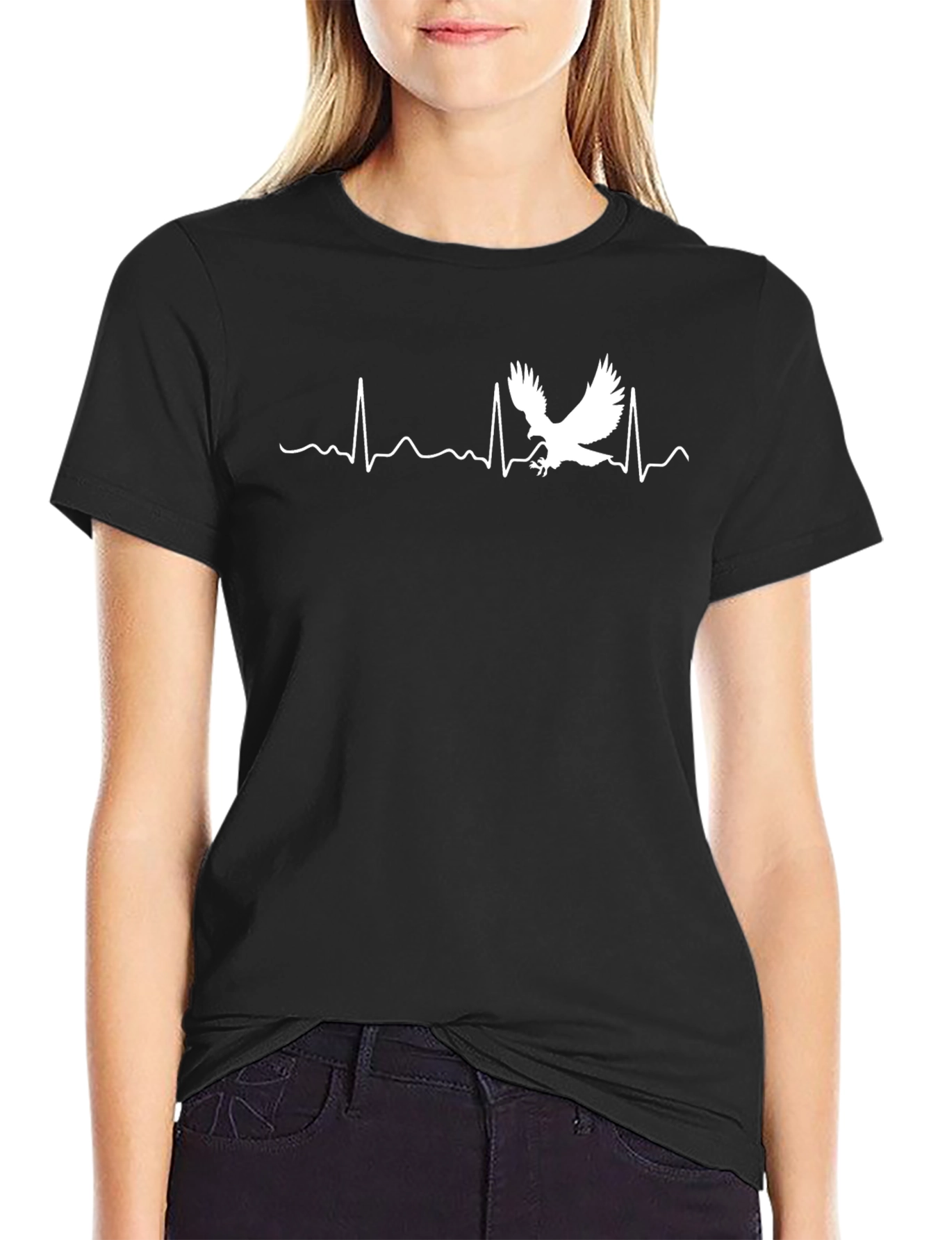 Black Eagle Heartbeat Graphic T-Shirt - Black view 2