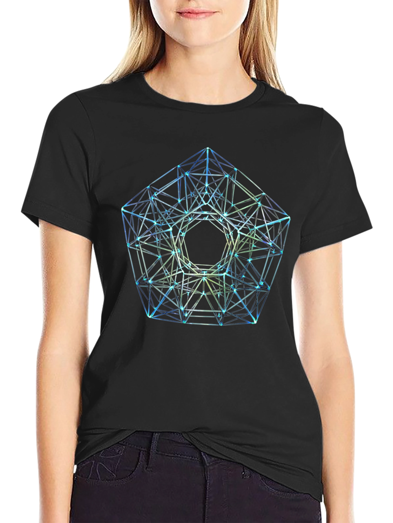 Black Geometric Pattern T-Shirt - Black view 2