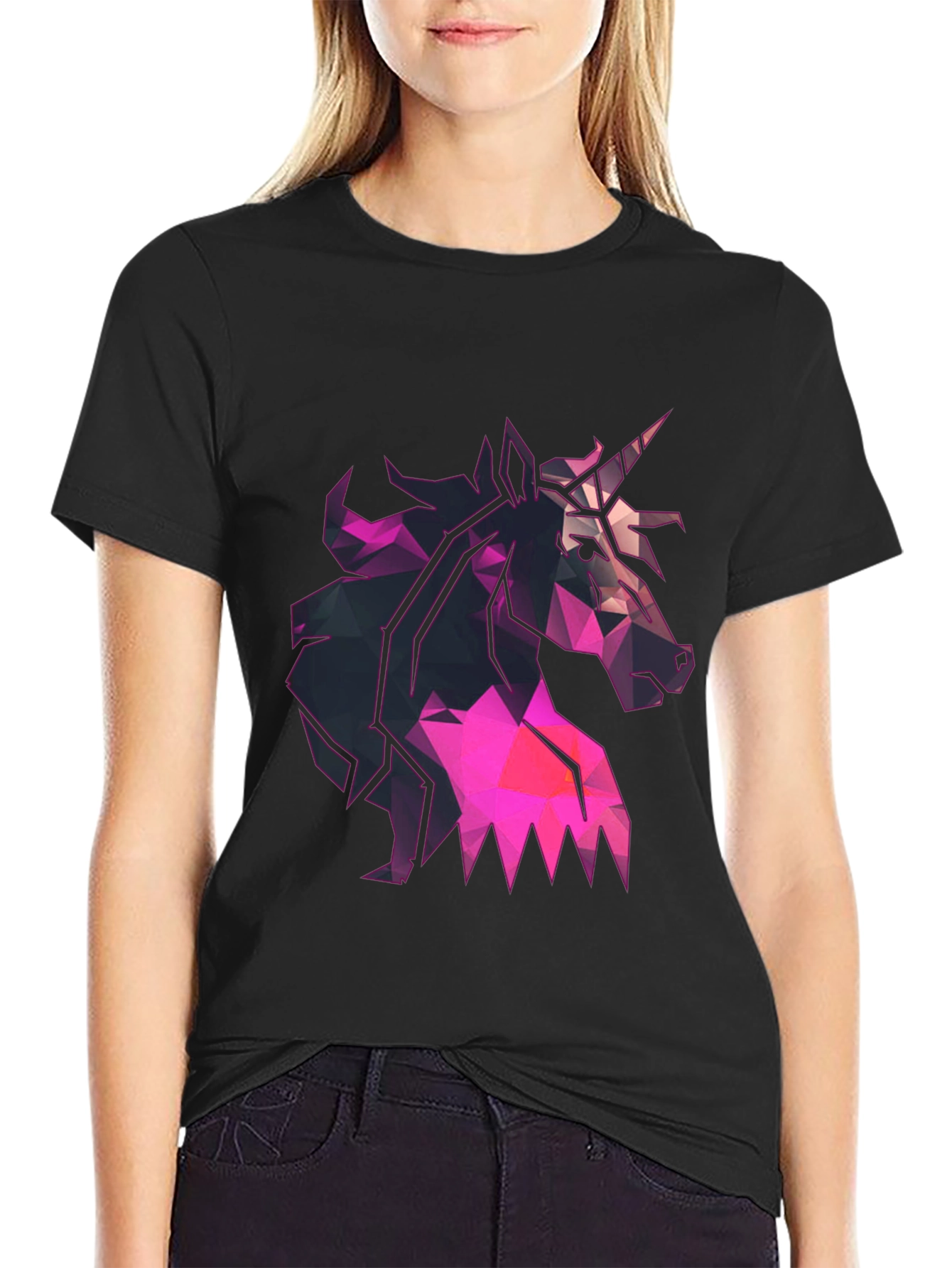 Black Geometric Unicorn Graphic Tee - Black T-Shirt view 2