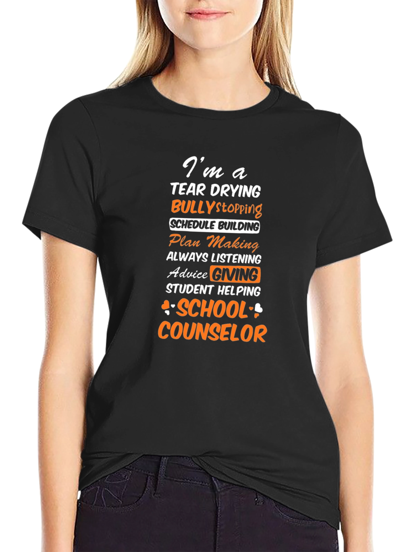Black School Counselor T-Shirt Tear Drying Bully Stopping view 2