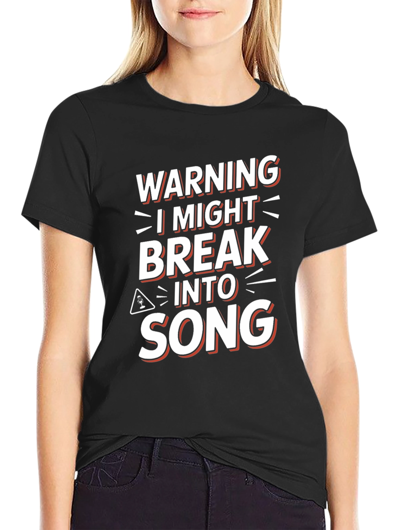 Black Warning I Might Break Into Song Graphic Tee view 2