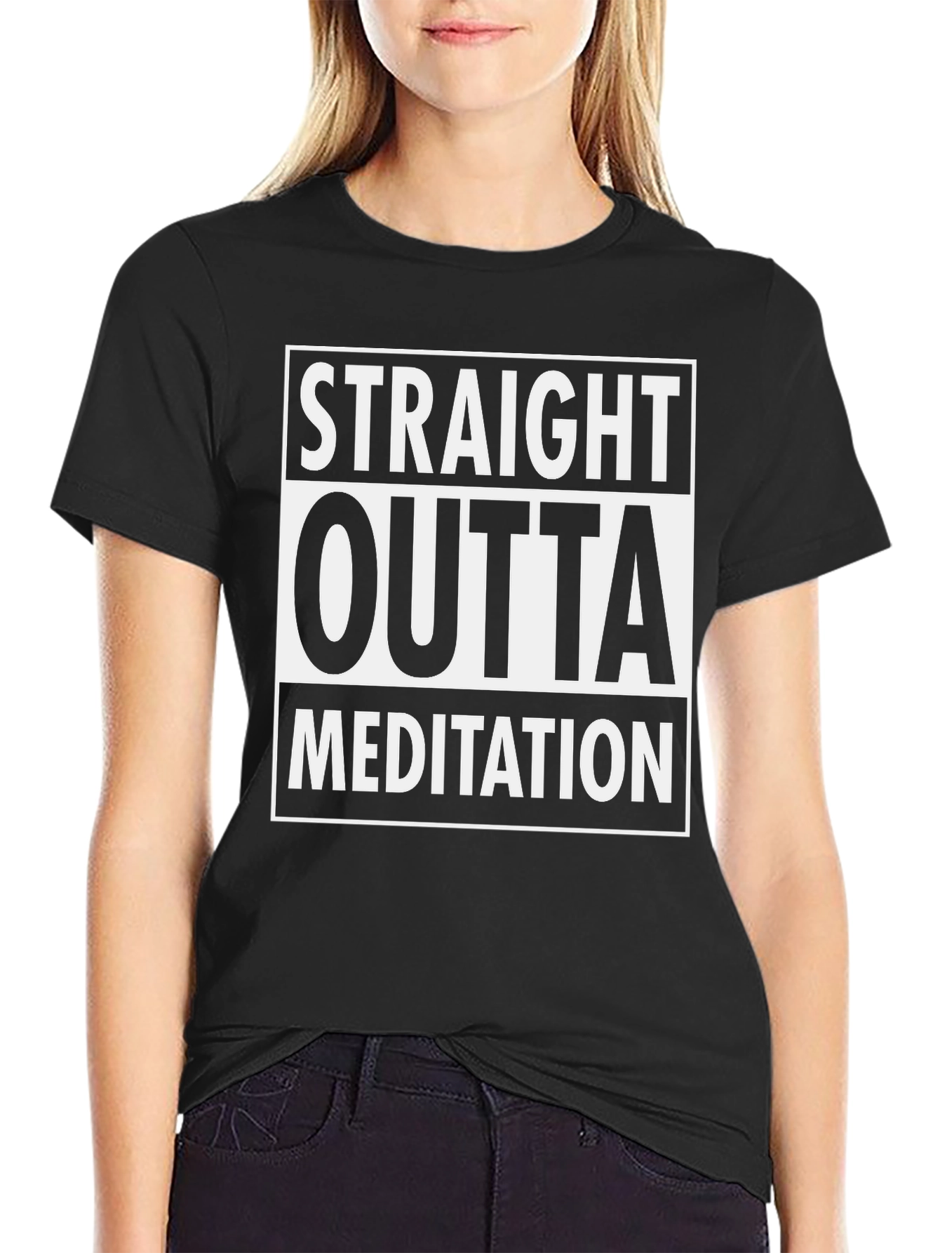Black Straight Outta Meditation Graphic Tee - Black view 2