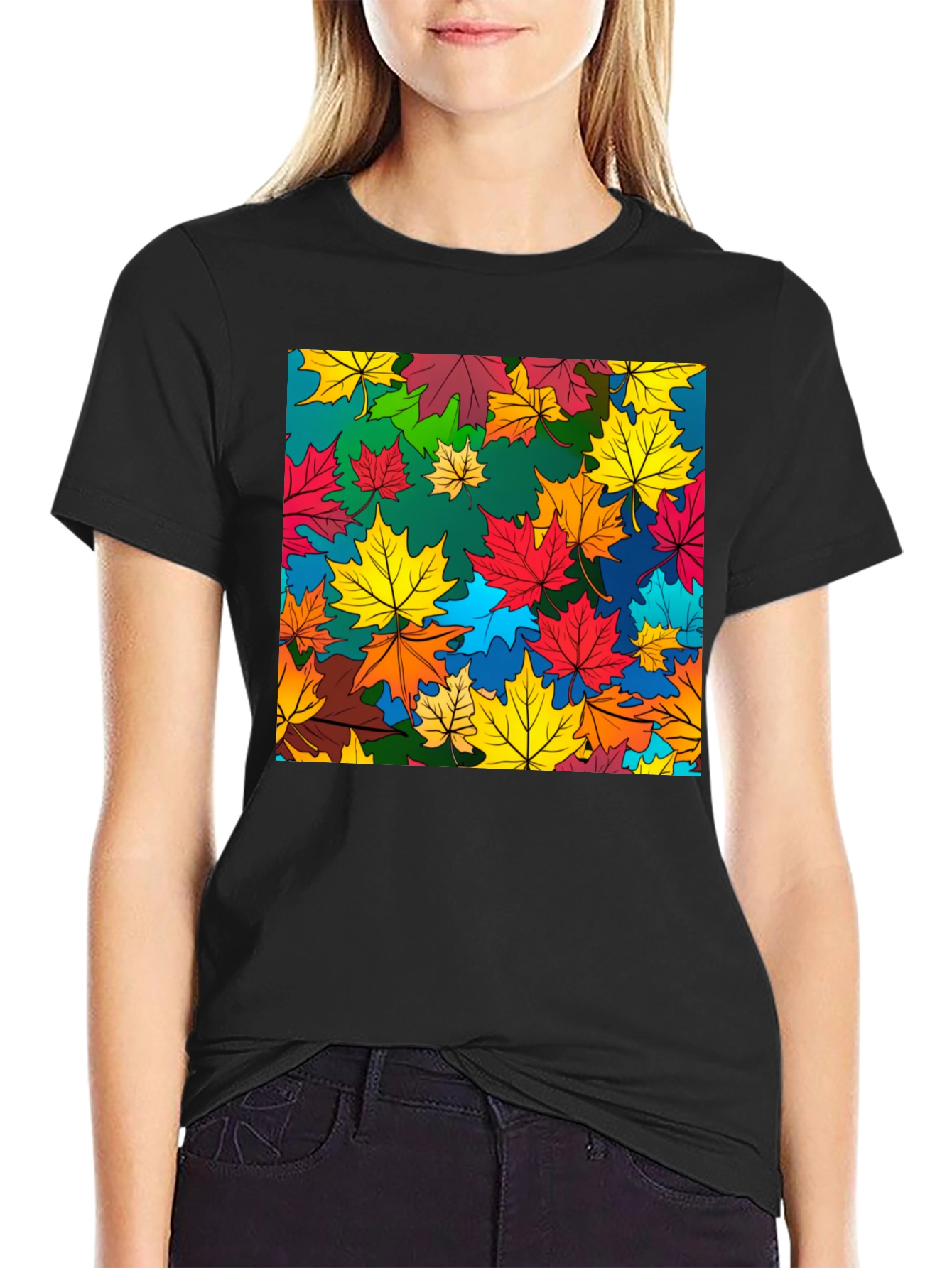Black Autumn Leaves Graphic Tee - Stylish Nature Design view 2