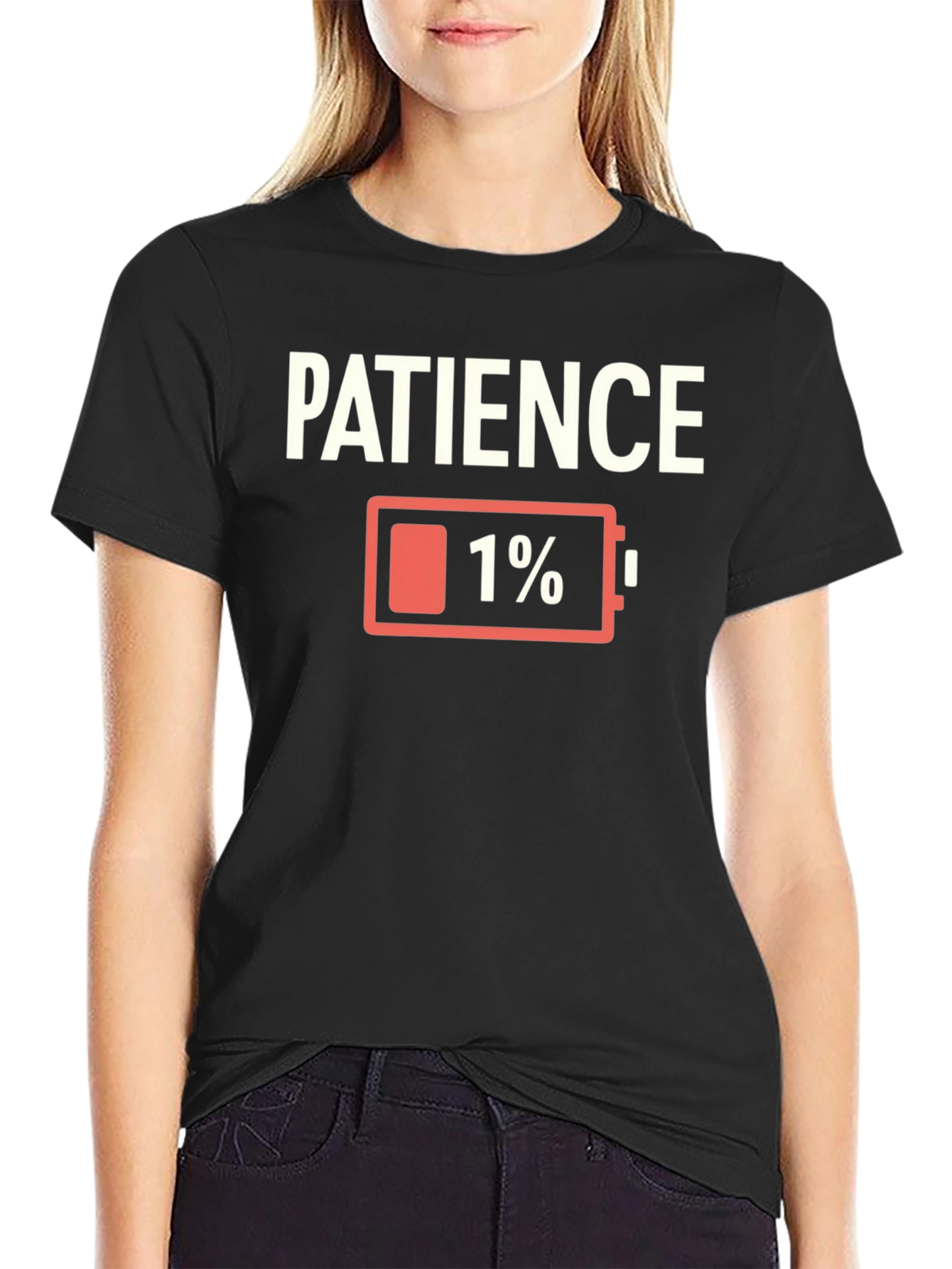 Black Patience 1% Black Graphic T-Shirt - Low Battery Humor view 2