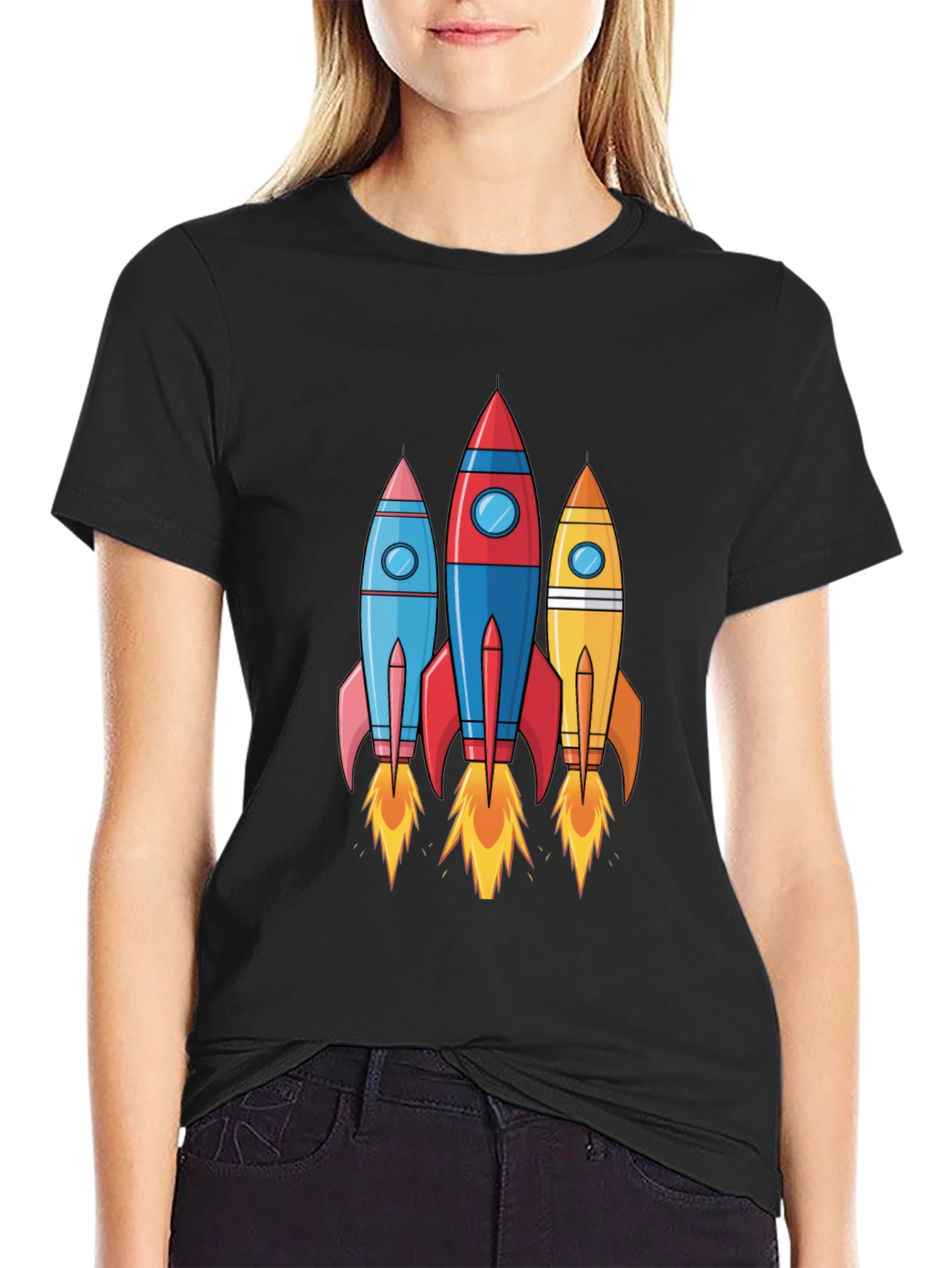 Black Rocket Launch T-Shirt - Space Adventure Design view 2