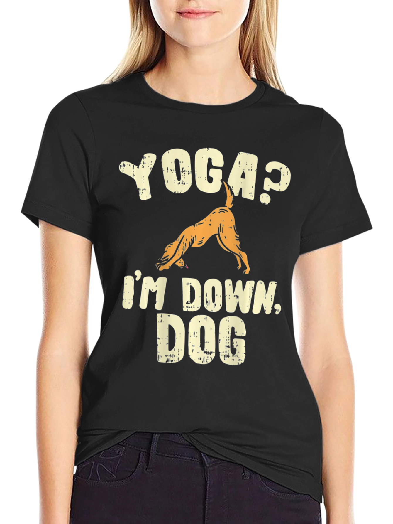 Black Yoga Dog T-Shirt - Downward Dog Pose Funny Tee view 2