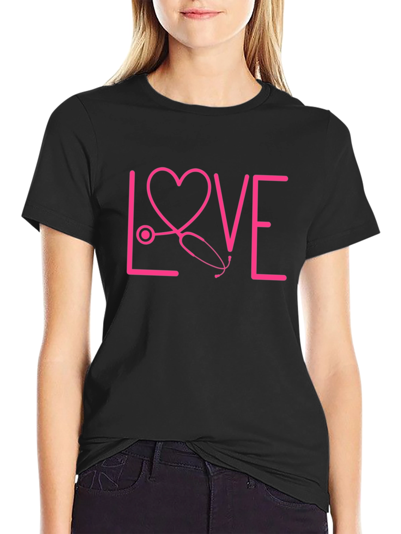 Black Nurse Love Stethoscope Graphic Tee view 2