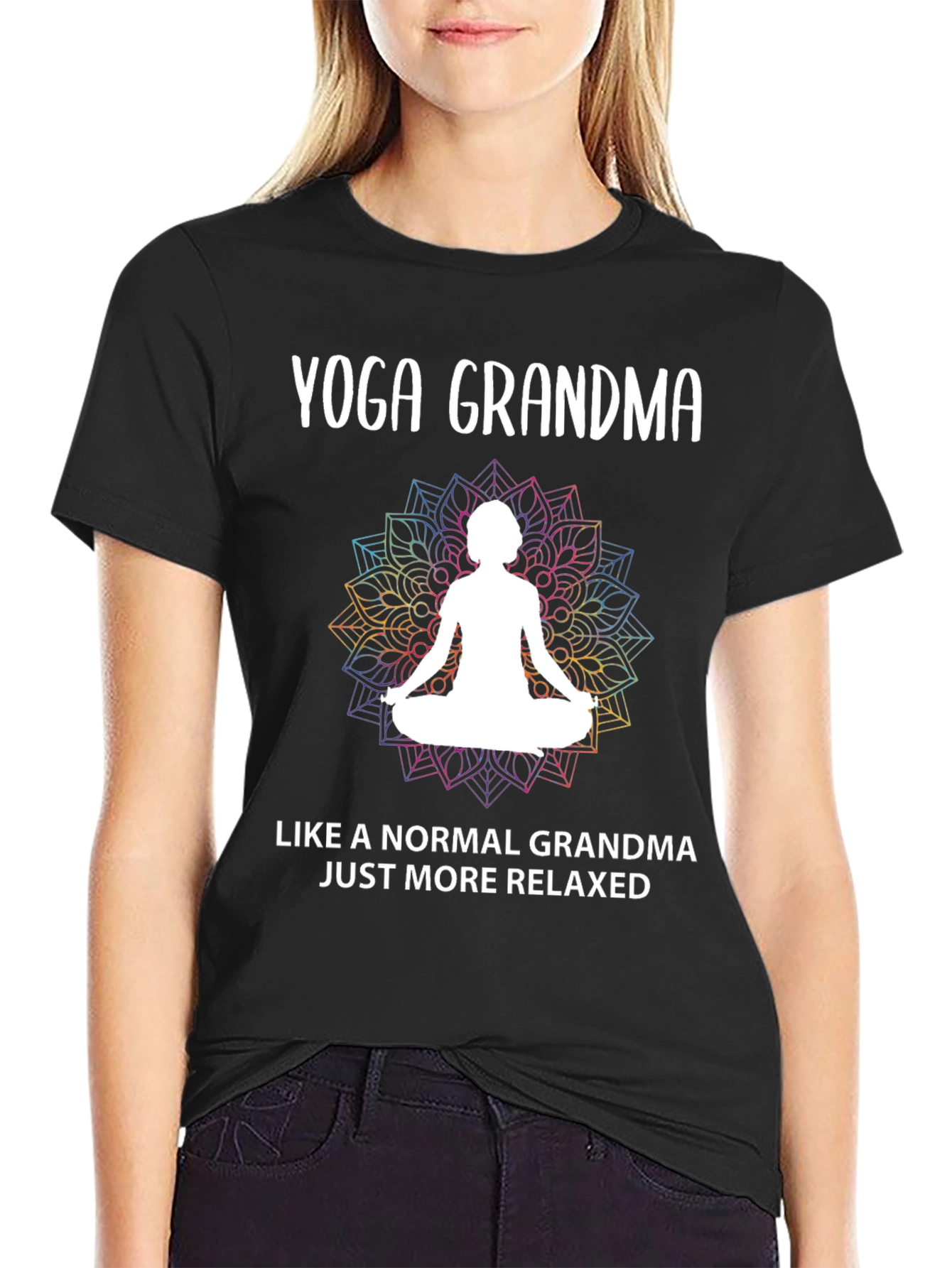 Black Yoga Grandma T-Shirt - Relaxed & Fun view 2