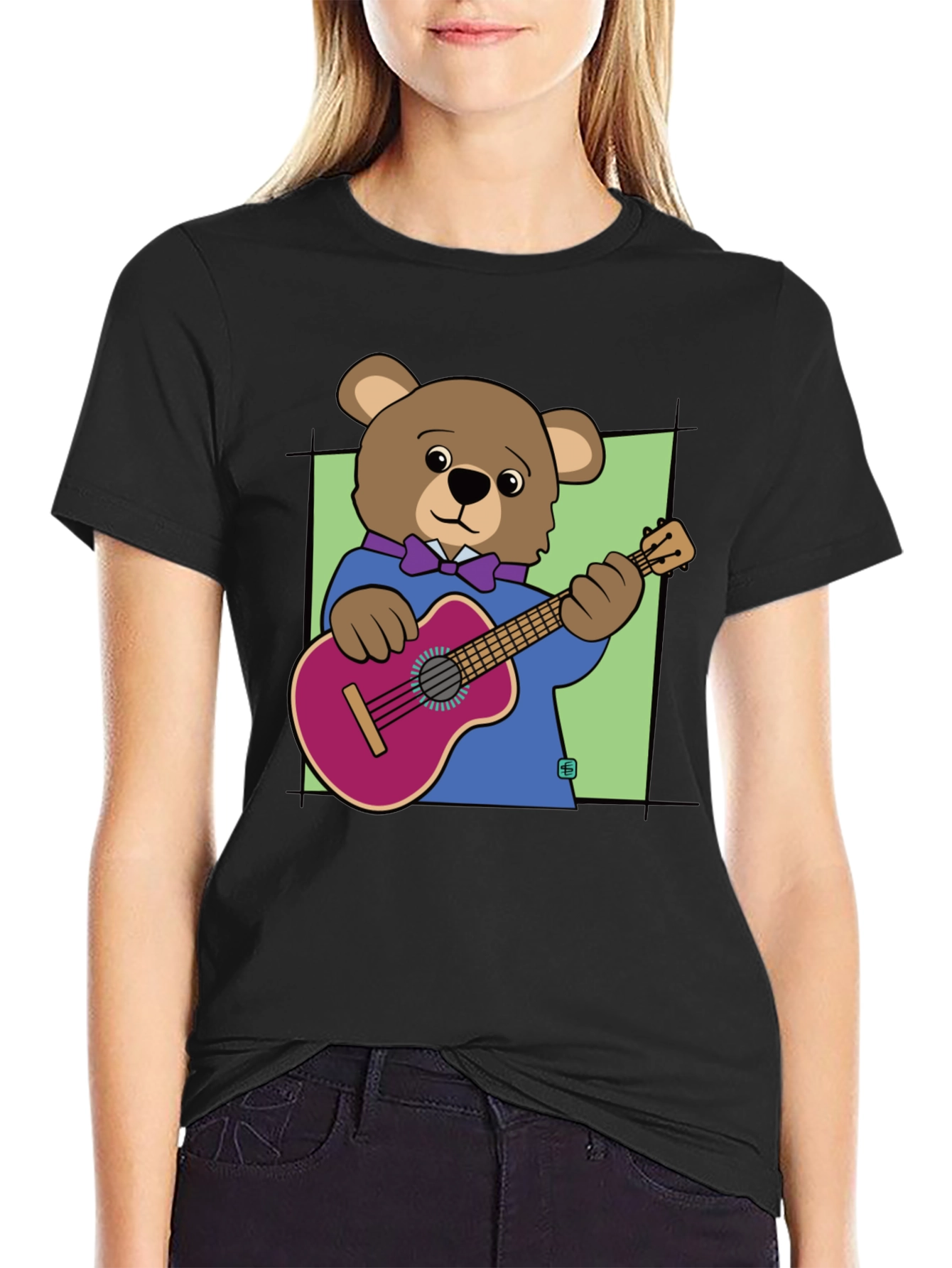 Black Bear Playing Guitar Graphic Tee - Cool Musician T-Shirt view 2