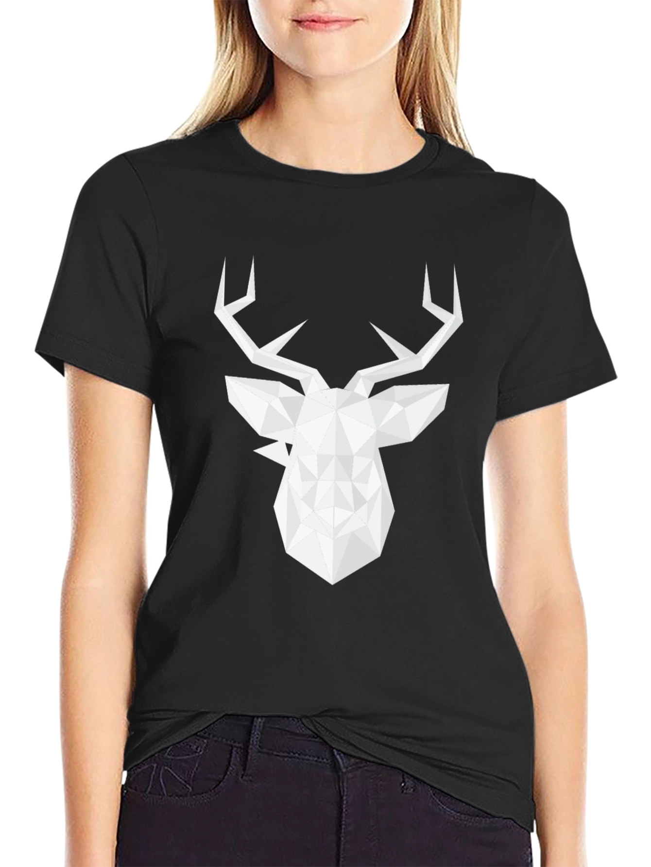 Black Geometric Deer Graphic Tee - Modern Style view 2
