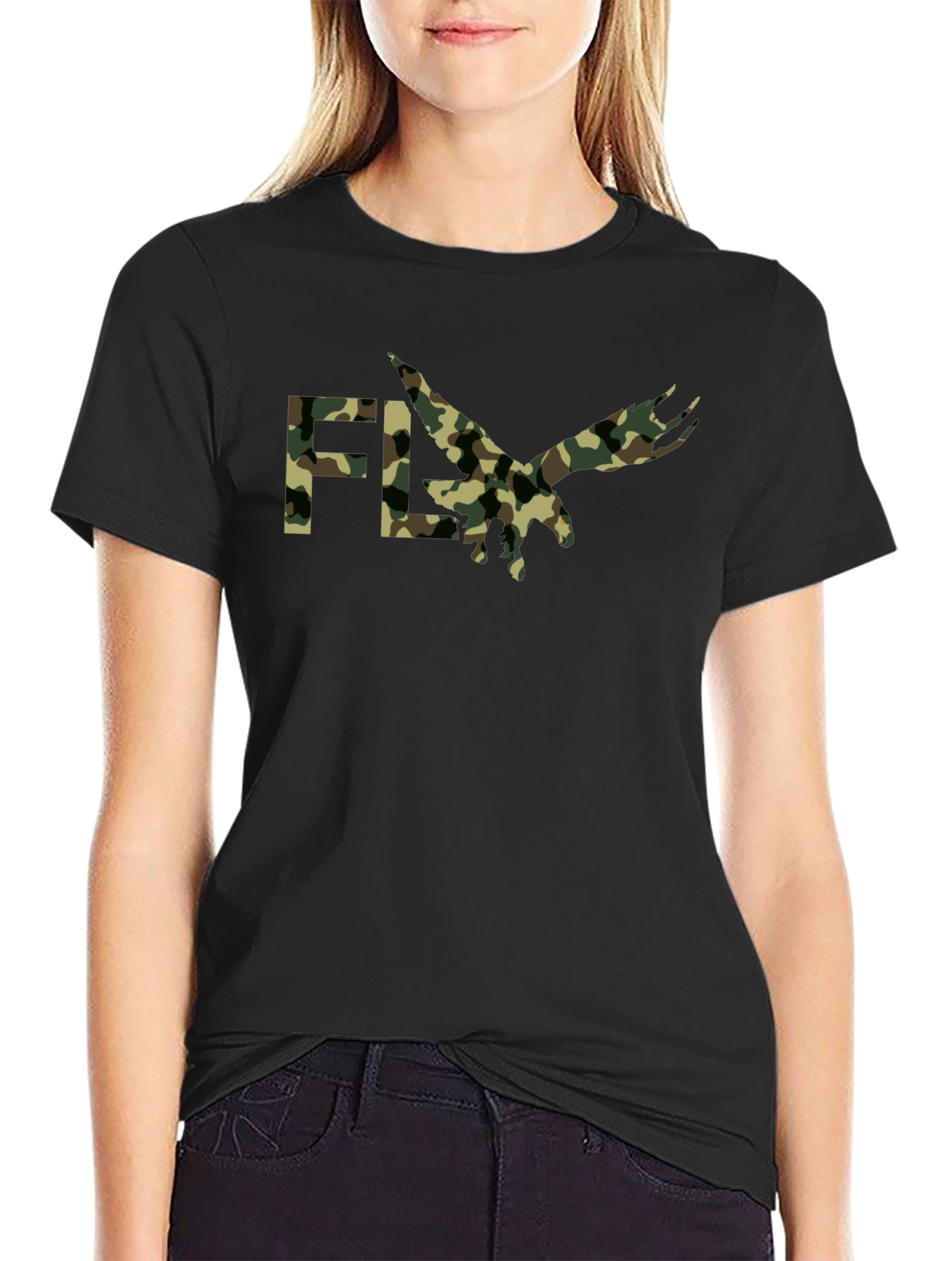 Black Camouflage FLY Eagle Graphic T-Shirt view 2