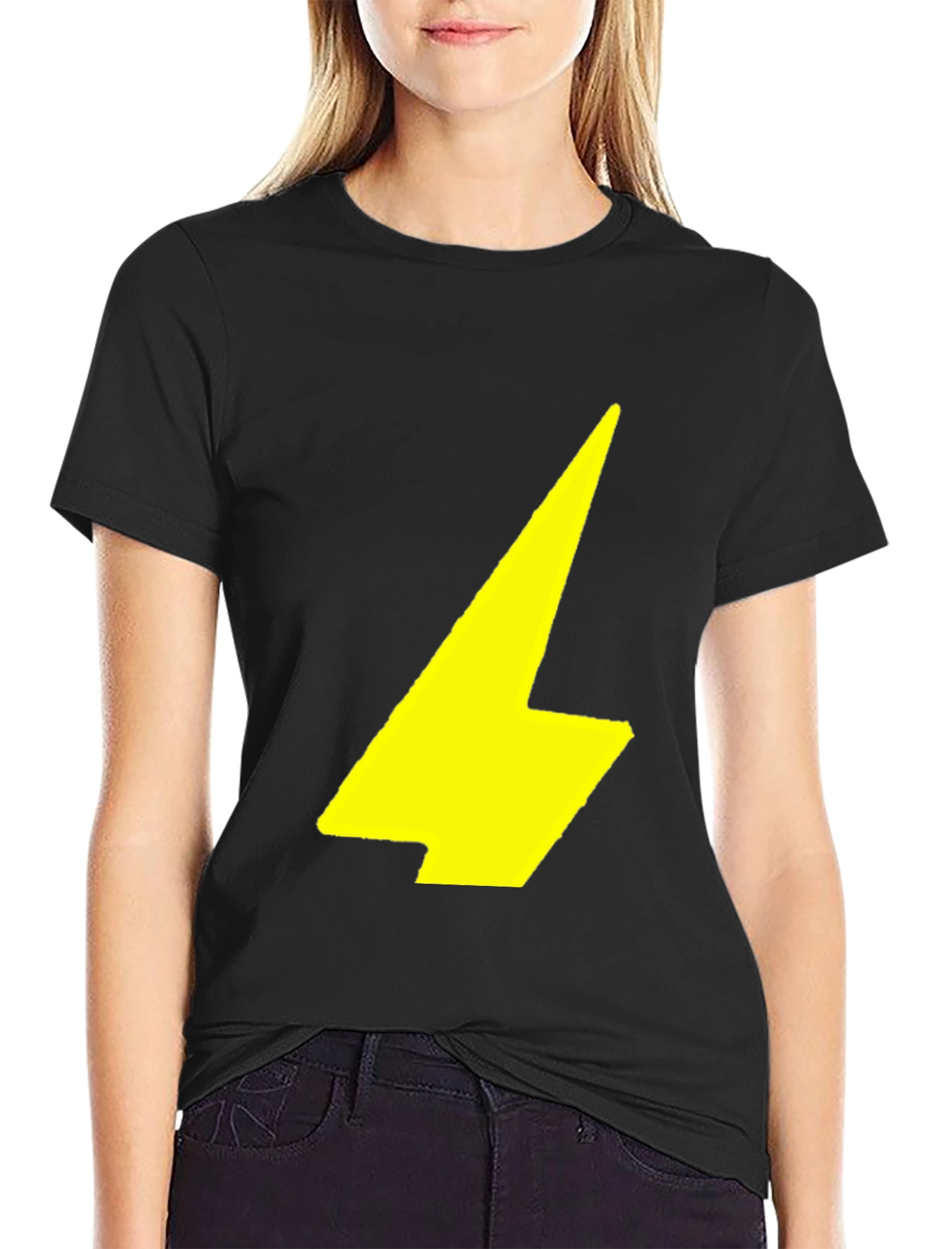 Black Black T-Shirt with Yellow Lightning Bolt Graphic view 2