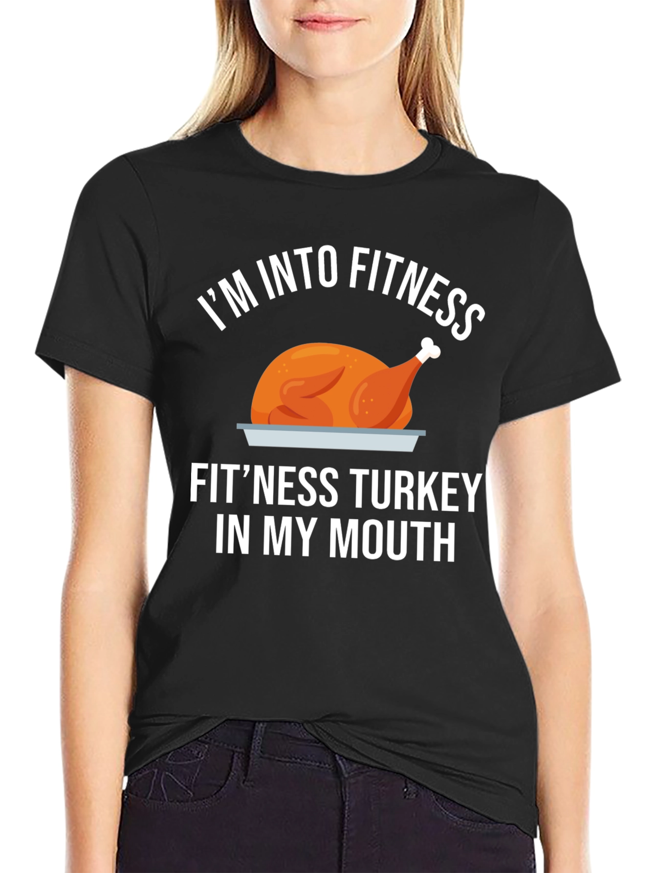 Black Fitness Turkey T-Shirt: Funny Thanksgiving Workout Tee view 2