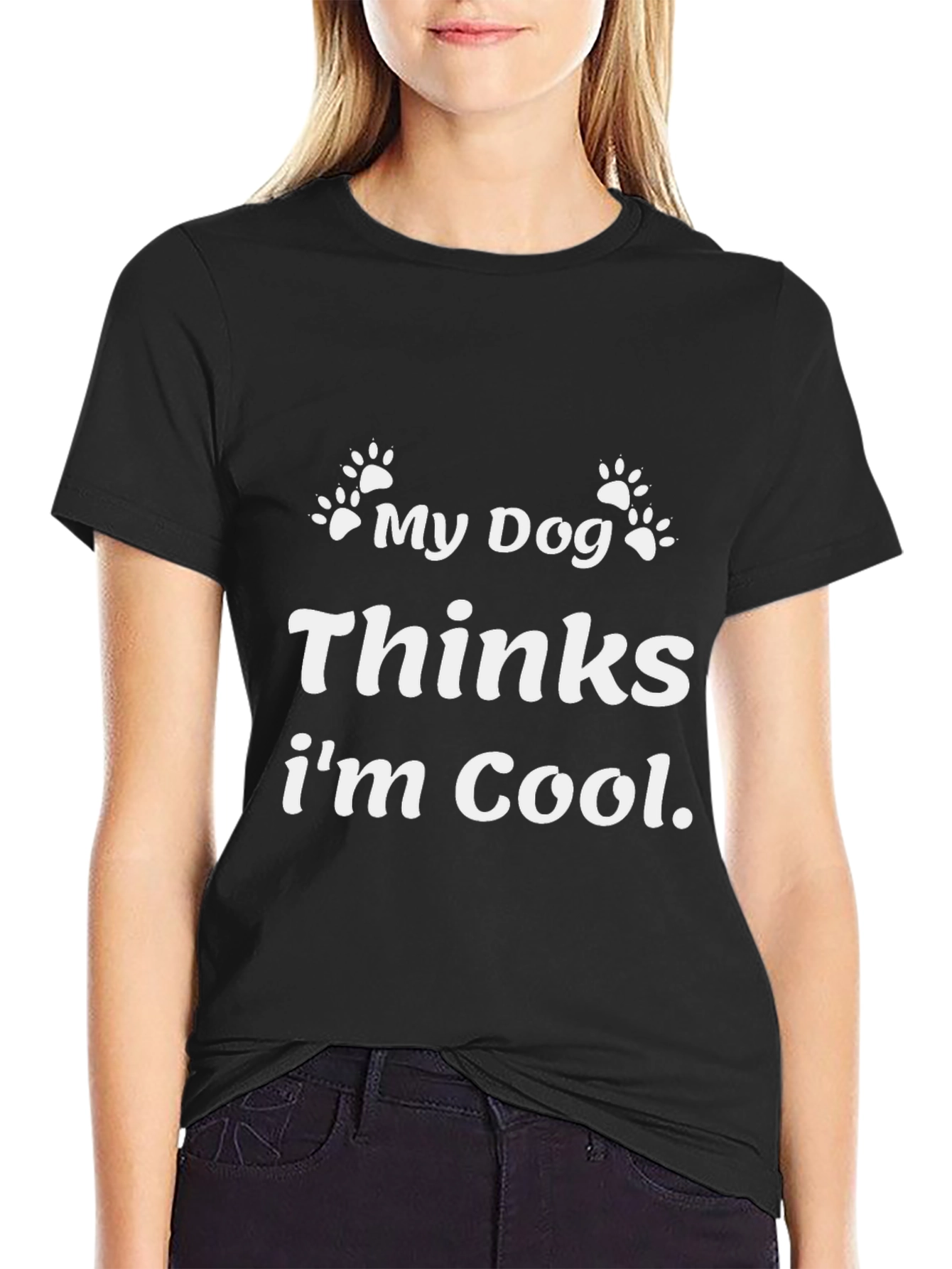 Black My Dog Thinks I'm Cool Black Graphic T-Shirt view 2