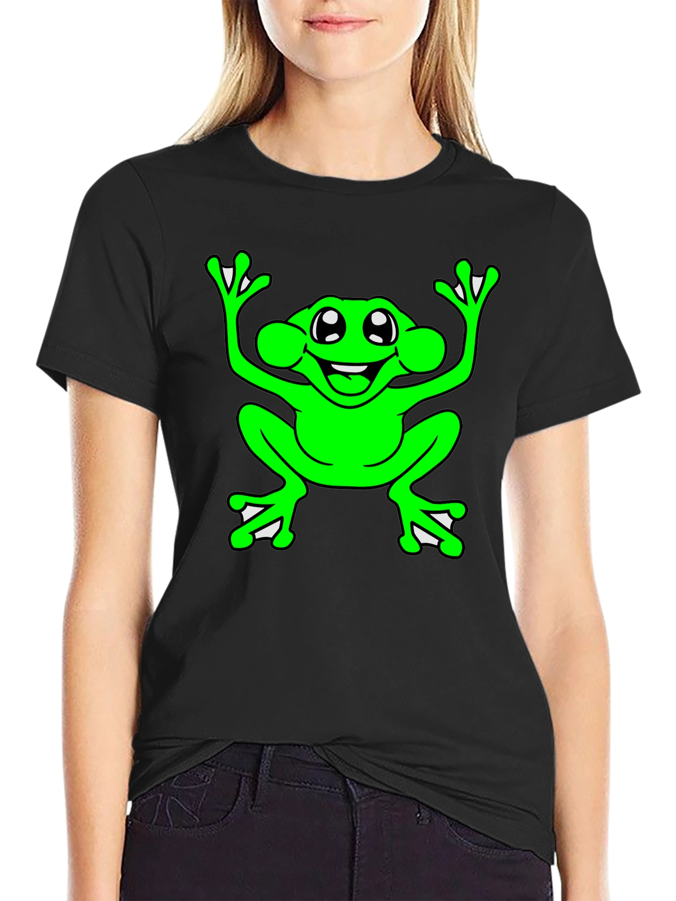 Black Funny Frog Graphic T-Shirt - Black Cotton Tee view 2