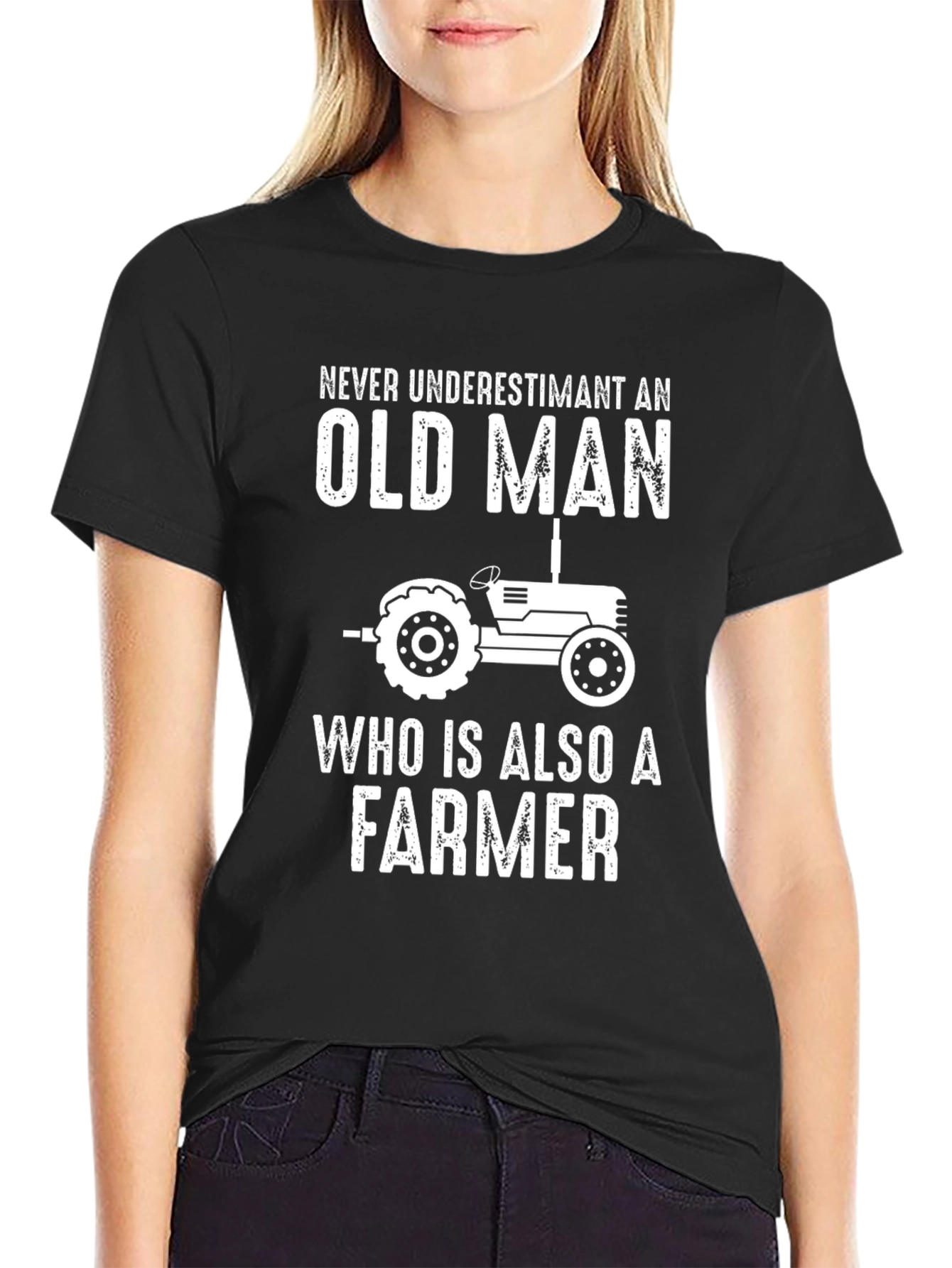 Black Never Underestimate Old Man Farmer T-Shirt view 2