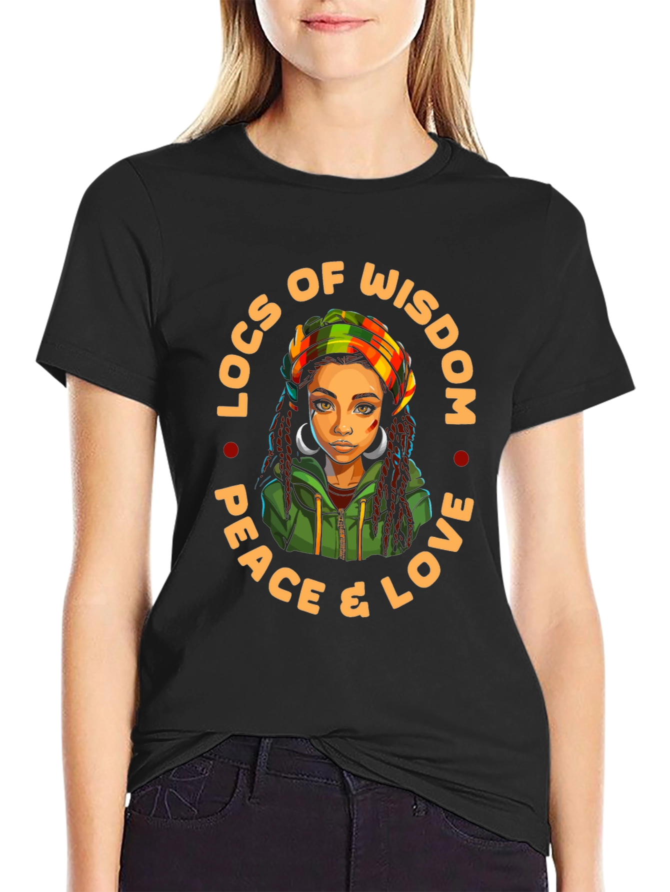 Black Locs of Wisdom T-Shirt: Peace & Love Tee view 2