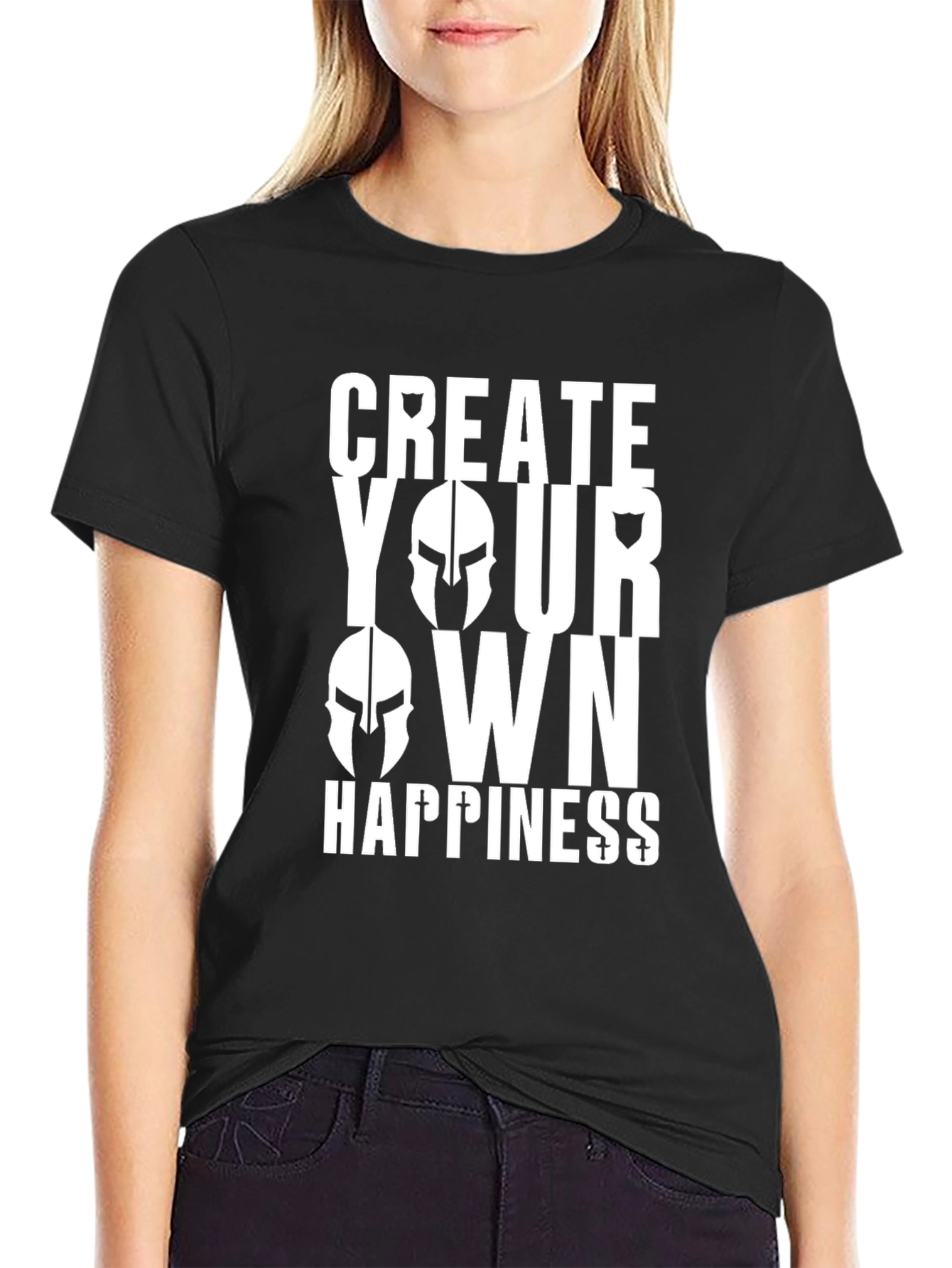 Black Create Your Own Happiness Graphic Tee - Black view 2