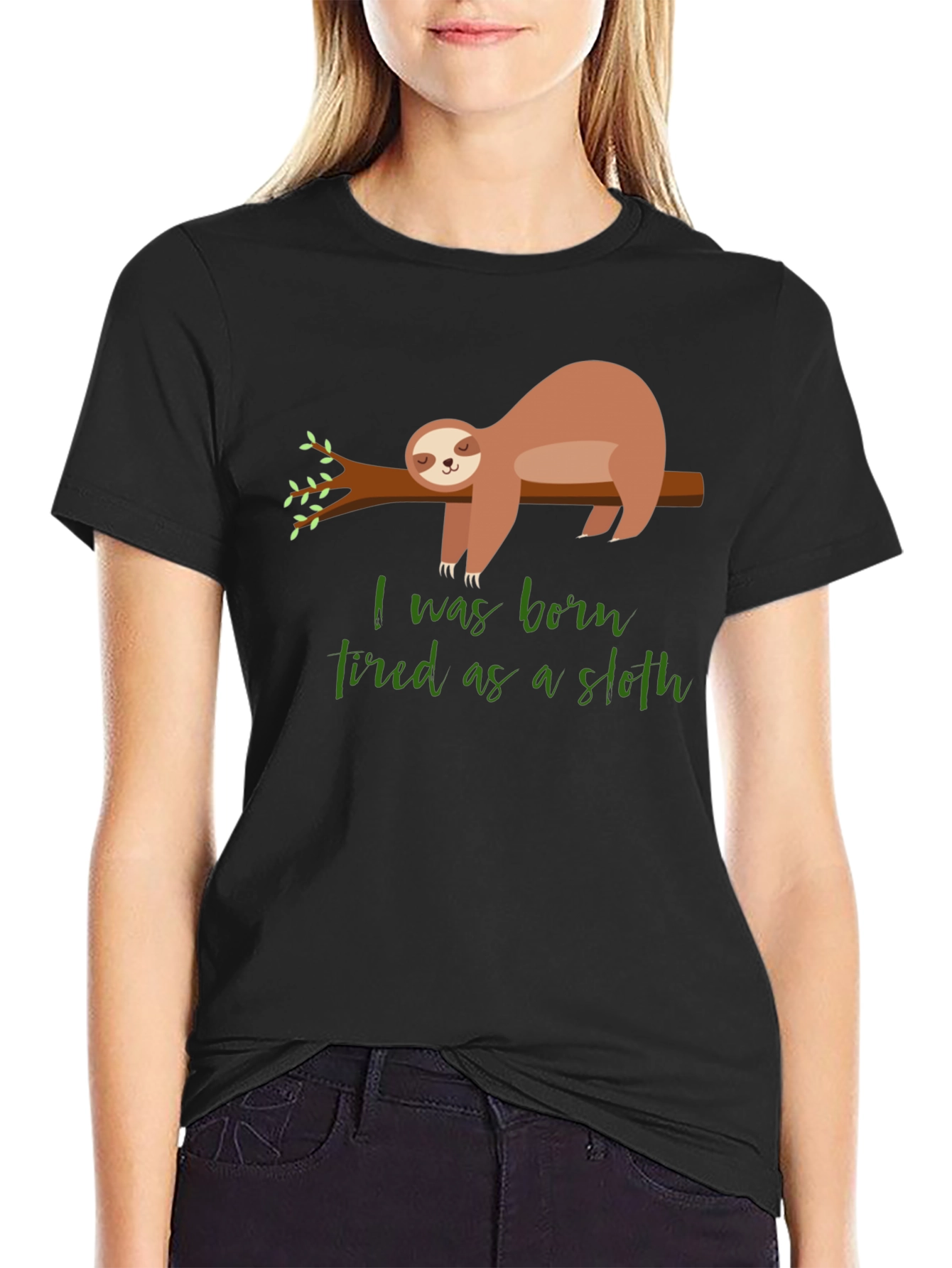 Black Born Tired Sloth Graphic T-Shirt - Unisex Cotton Tee view 2