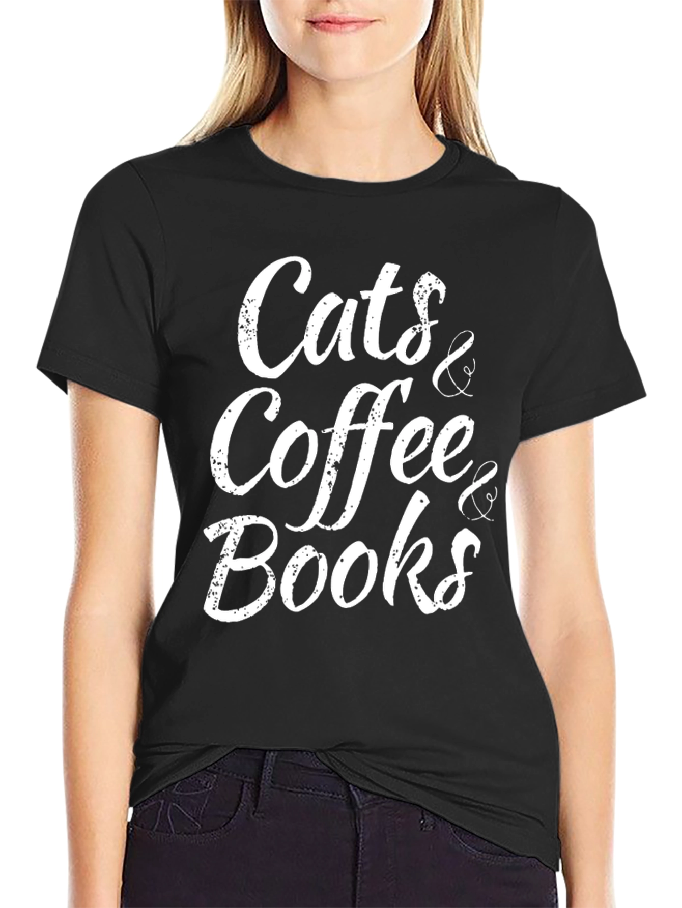 Black Cats, Coffee, Books Black T-Shirt view 2