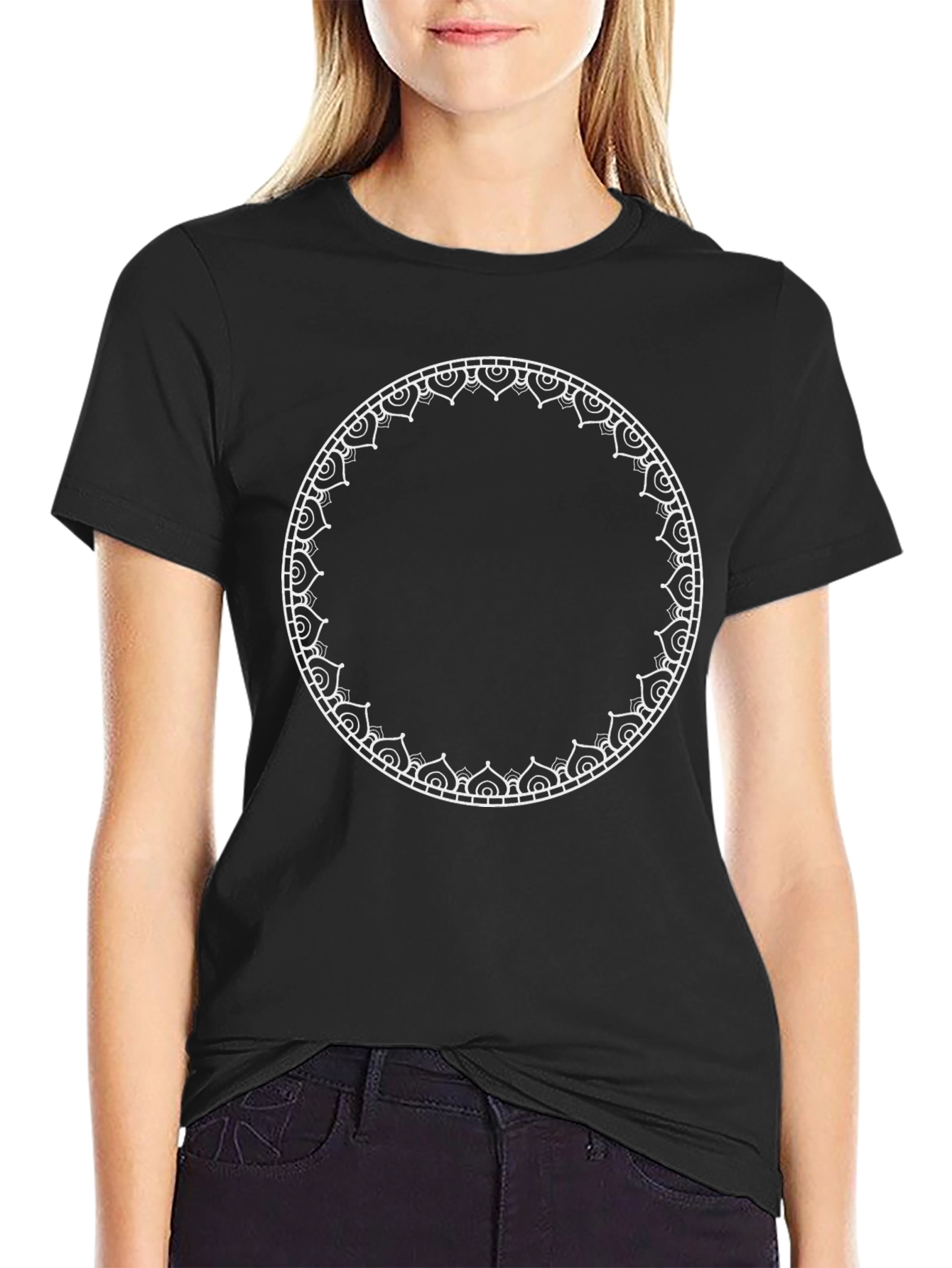Black Black Tee with Mandala Circle Graphic view 2
