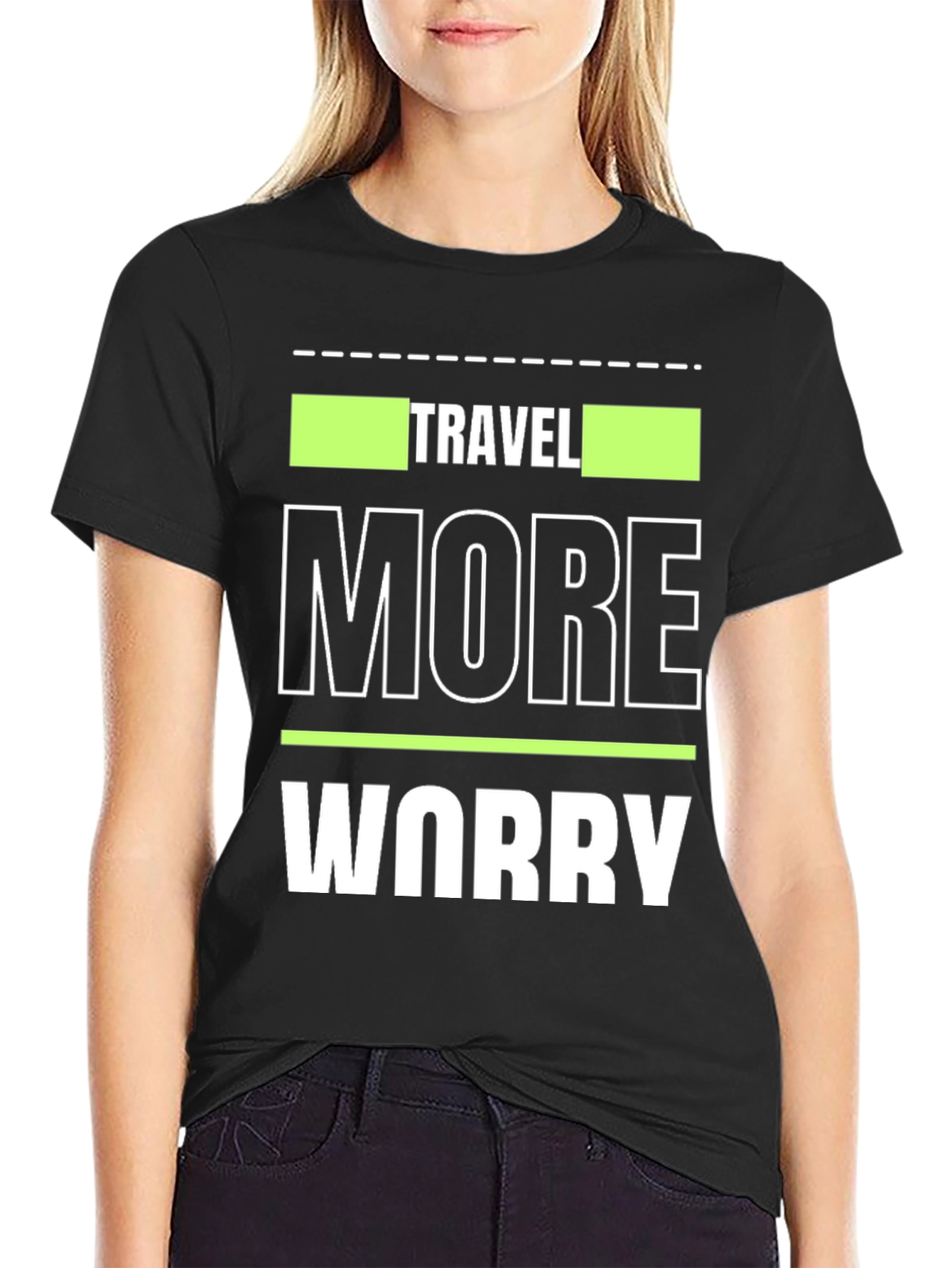 Black Travel More Worry Less Graphic Tee - Black Cotton T-Shirt view 2