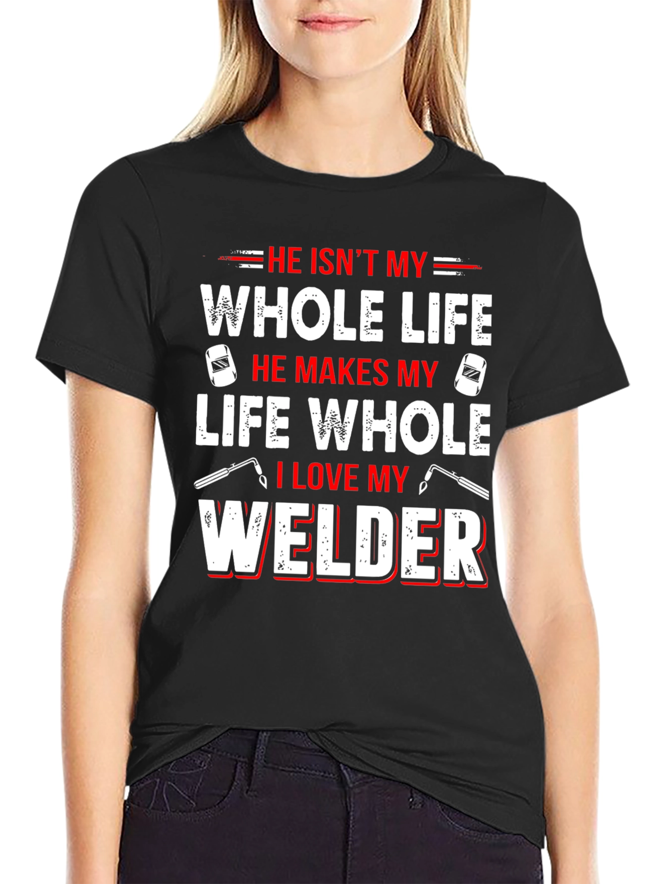 Black He Isn't My Whole Life Welder T-Shirt view 2