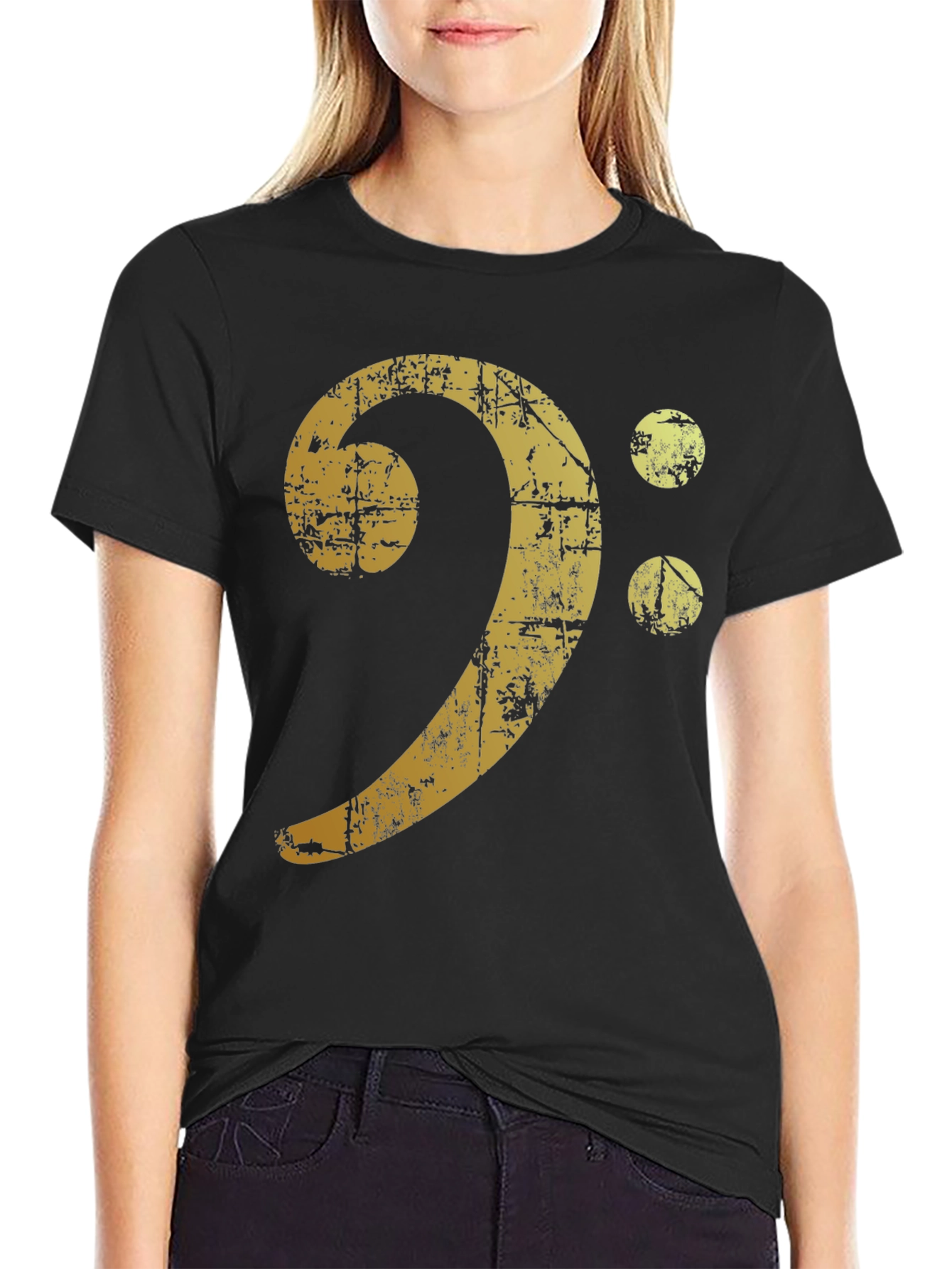 Black Vintage Bass Clef Graphic T-Shirt view 2