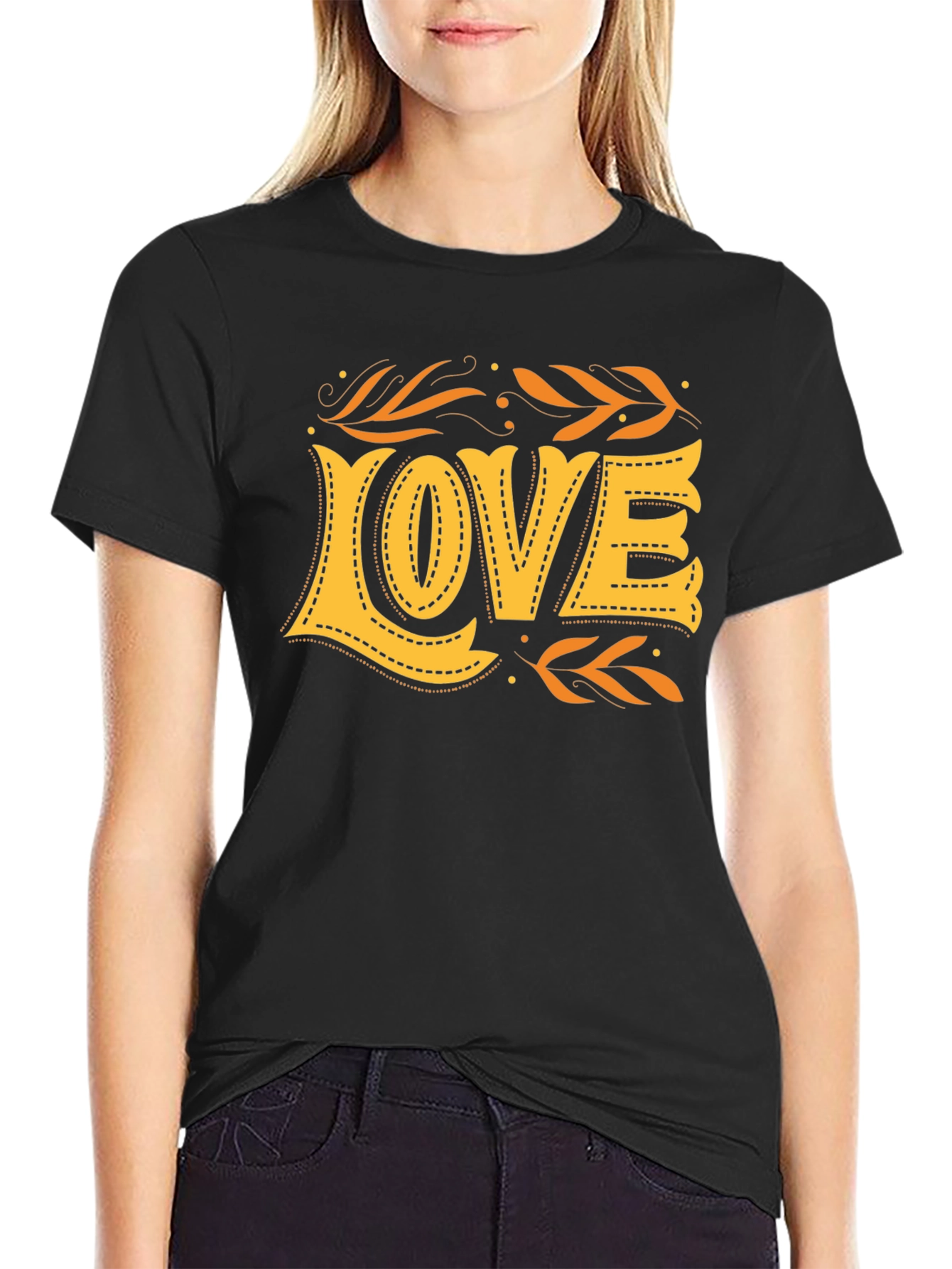 Black Stylish 'LOVE' Graphic Print Black T-Shirt view 2