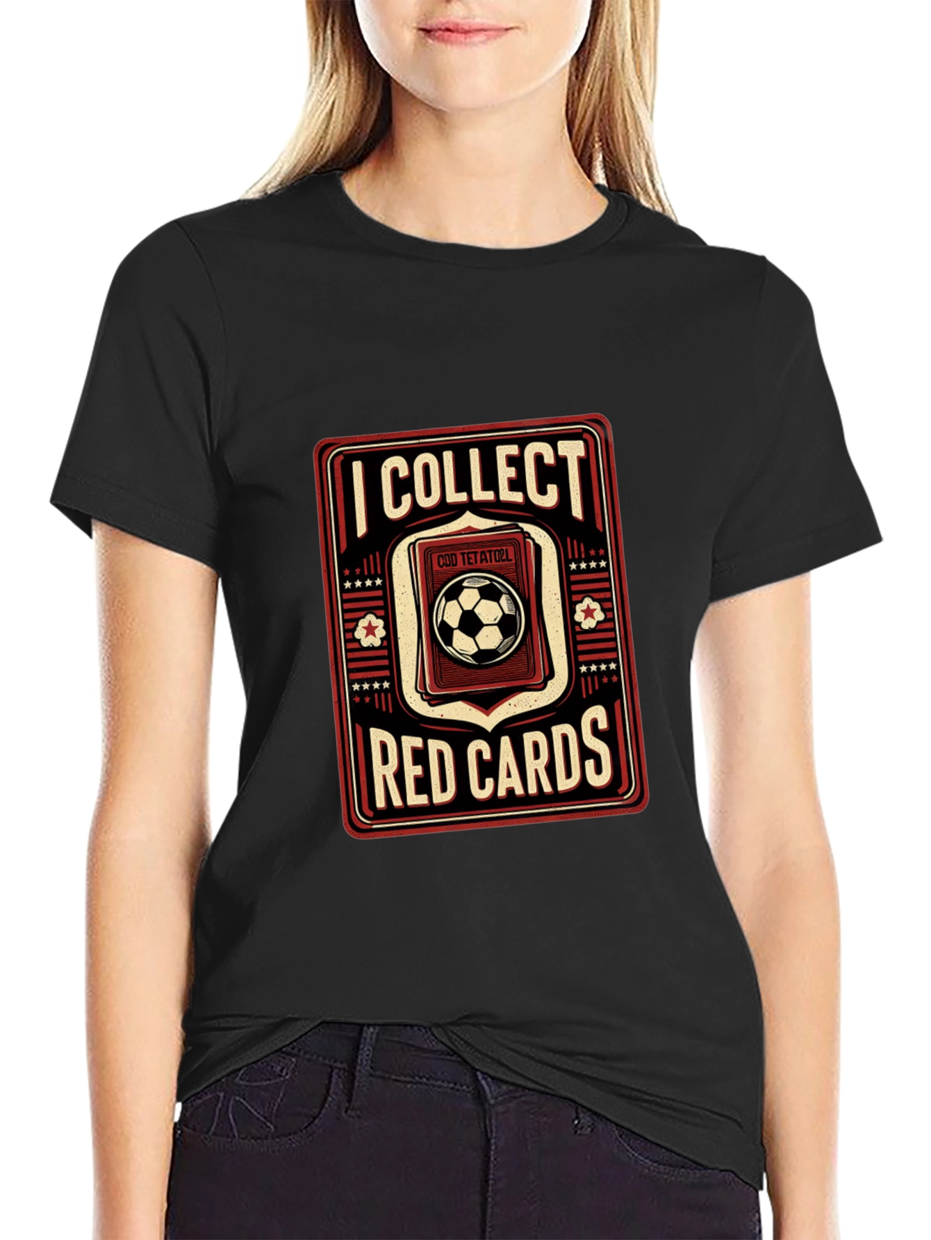 Black I Collect Red Cards Soccer T-Shirt view 2