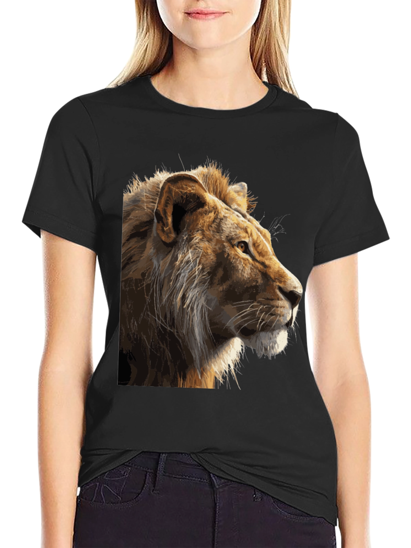 Black Lion Graphic Print Black T-Shirt view 2