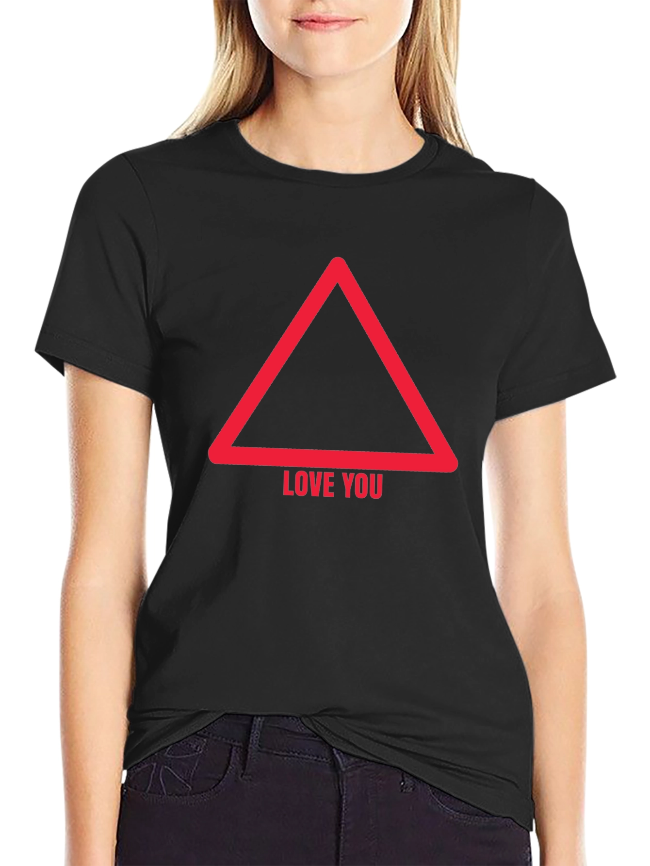 Black Love You Triangle Graphic Tee - Mens Casual Black T-Shirt view 2