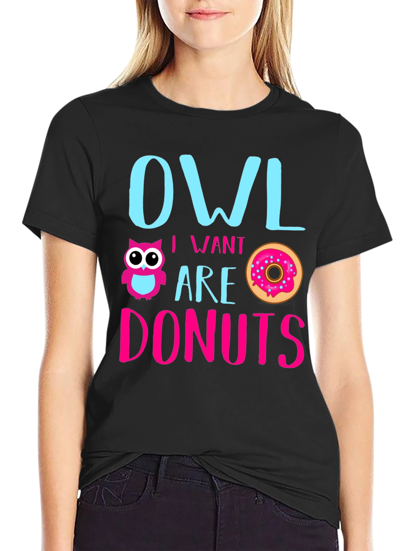 Black Owl I Want Are Donuts Funny Graphic T-Shirt view 2