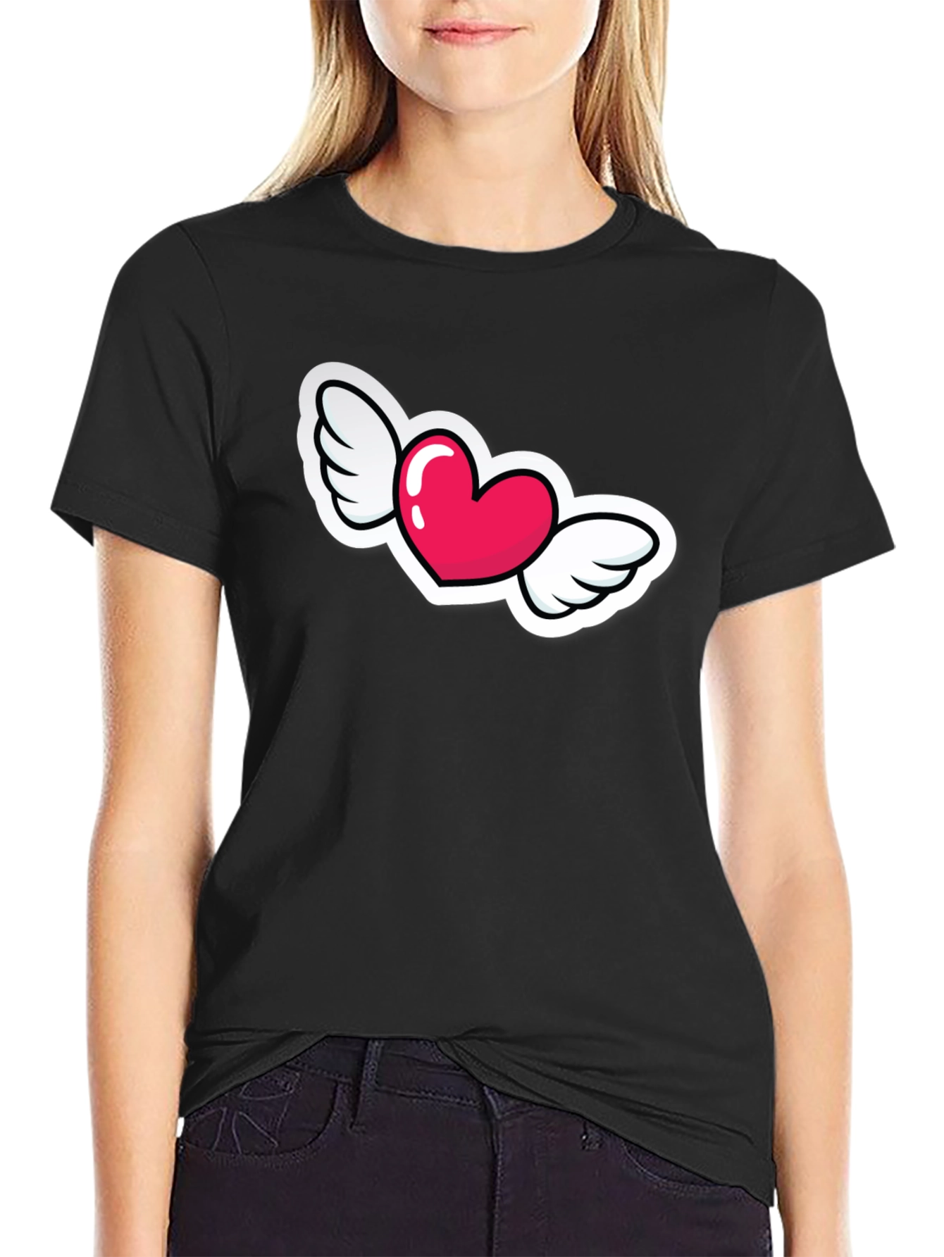 Black Heart with Wings Graphic Black T-Shirt view 2