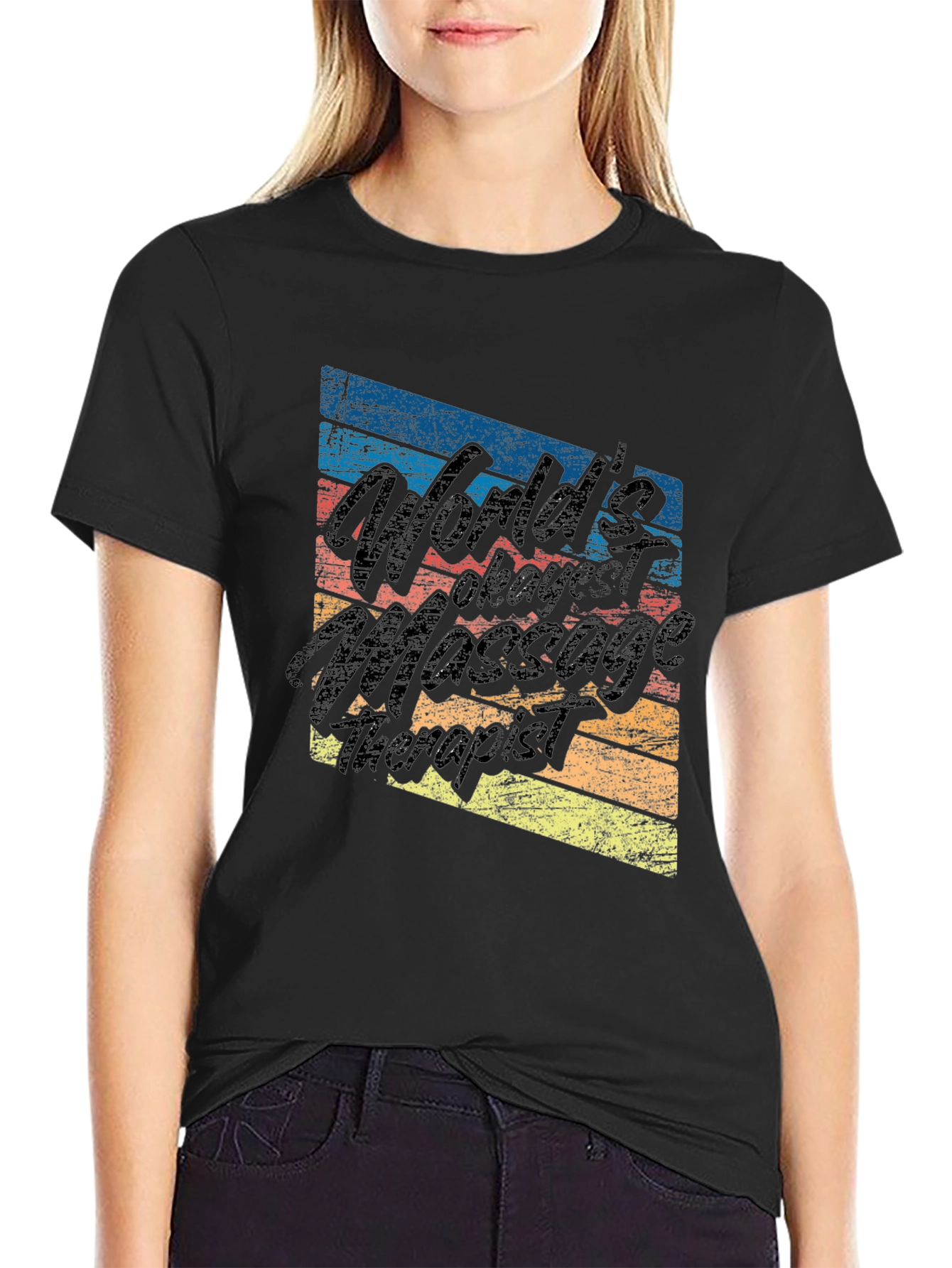 Black Retro Massage Therapist T-Shirt view 2