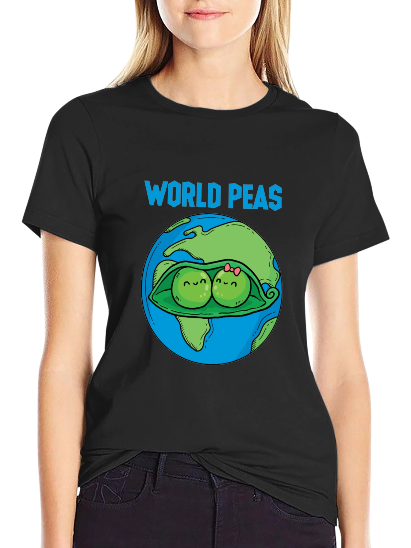 Black World Peas Graphic T-Shirt - Funny Earth Day Tee view 2