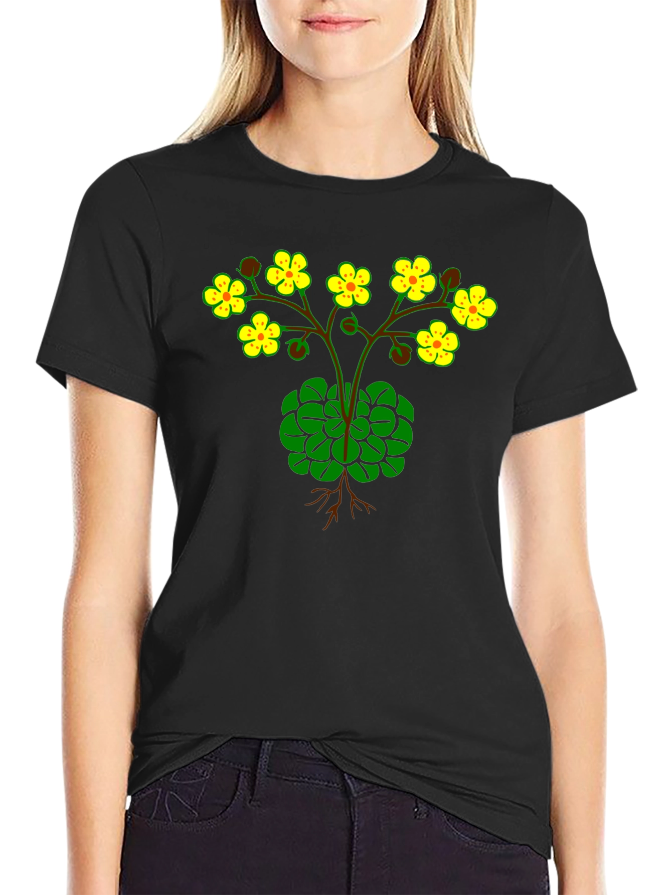 Black Botanical Graphic T-Shirt - Black Cotton Tee view 2