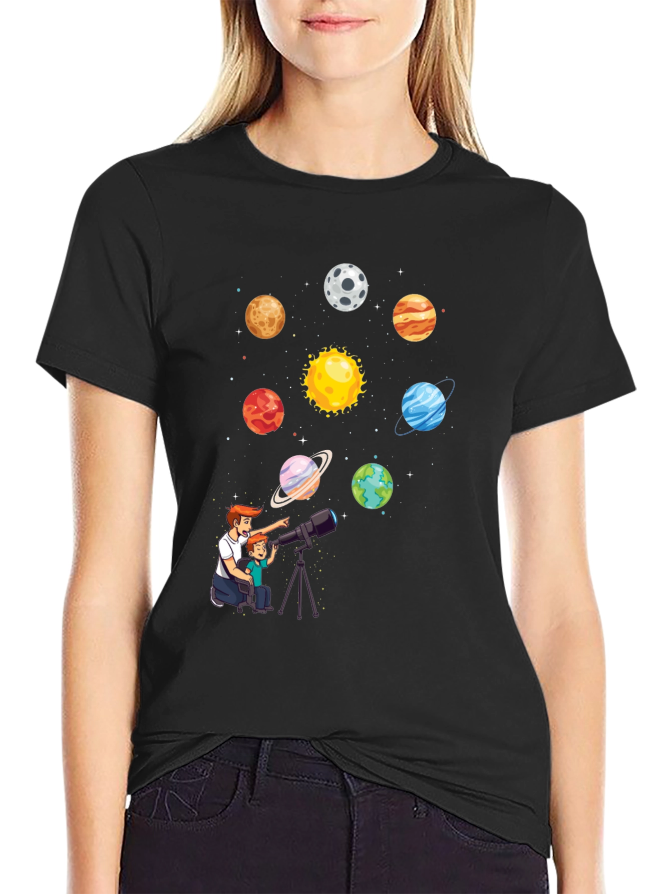 Black Dad & Son Planets Graphic Tee view 2