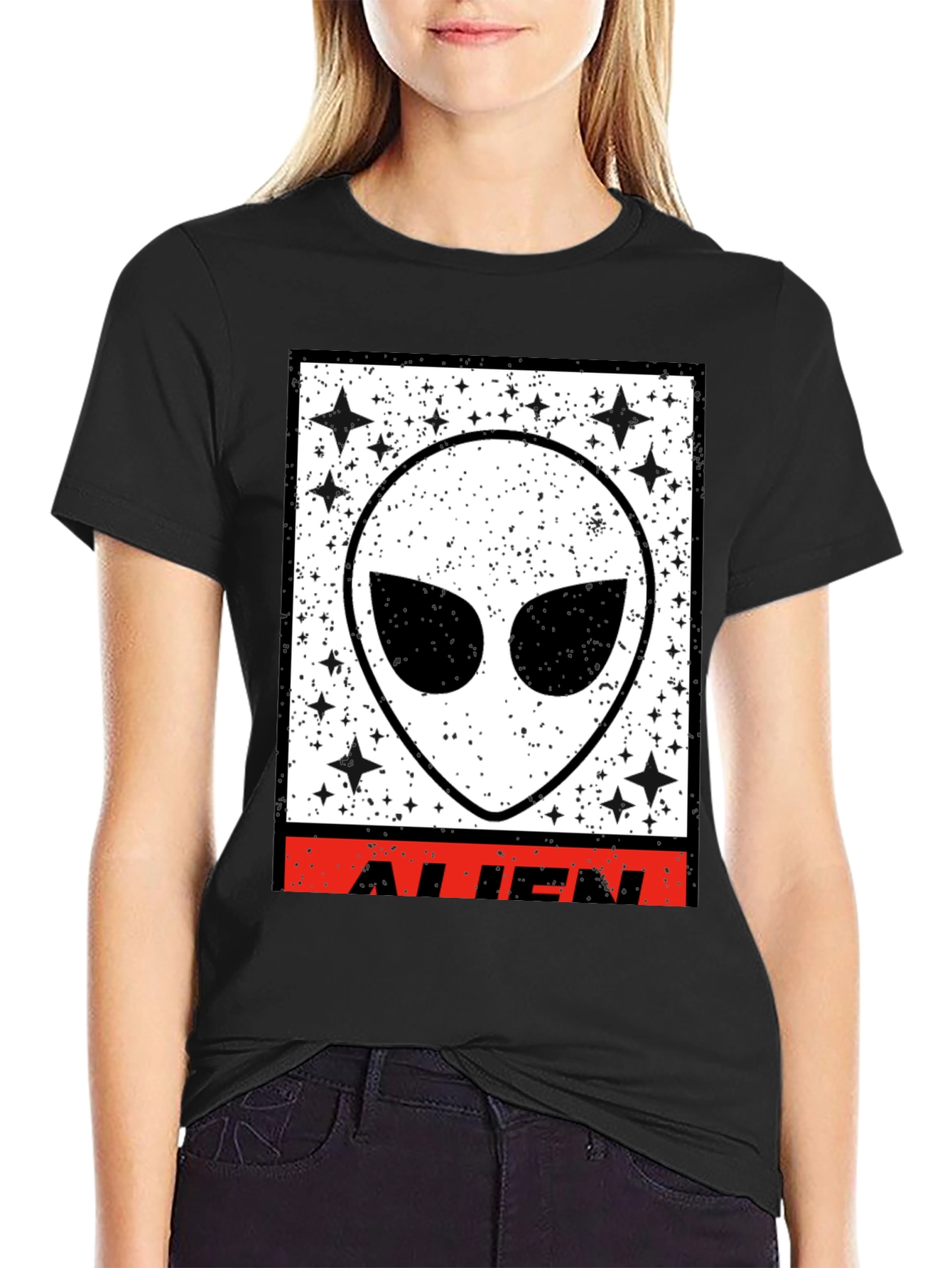 Black Black Alien Graphic T-Shirt view 2