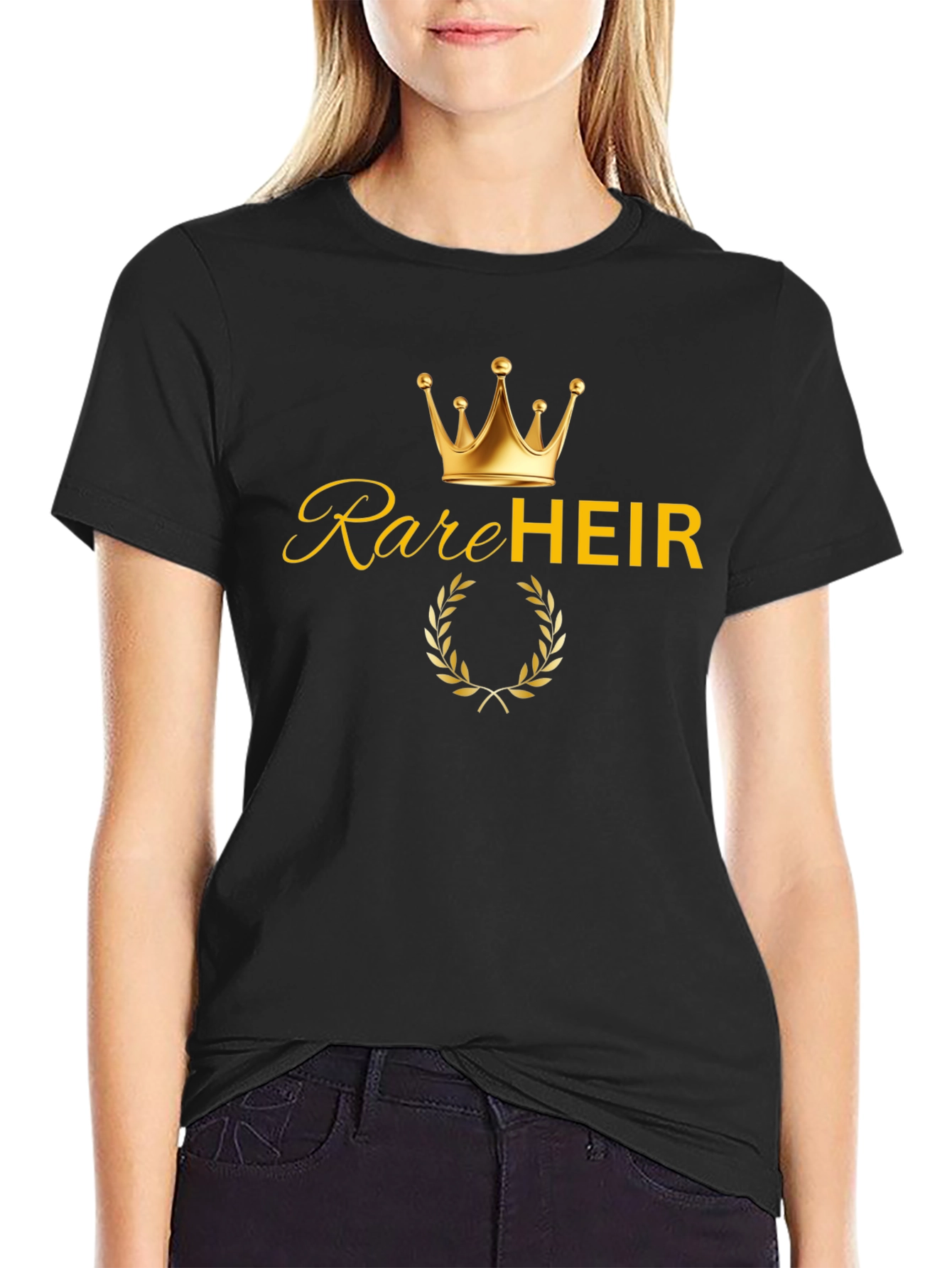 Black Rare Heir T-Shirt - Golden Crown Graphic Tee view 2