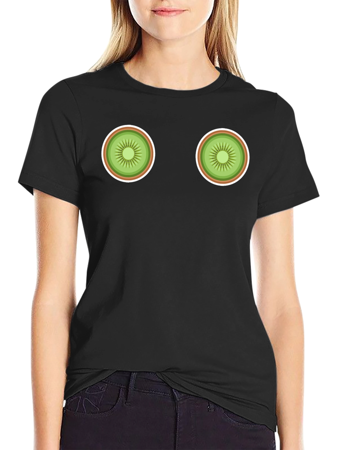 Black Kiwi Slice Graphic Black T-Shirt view 2