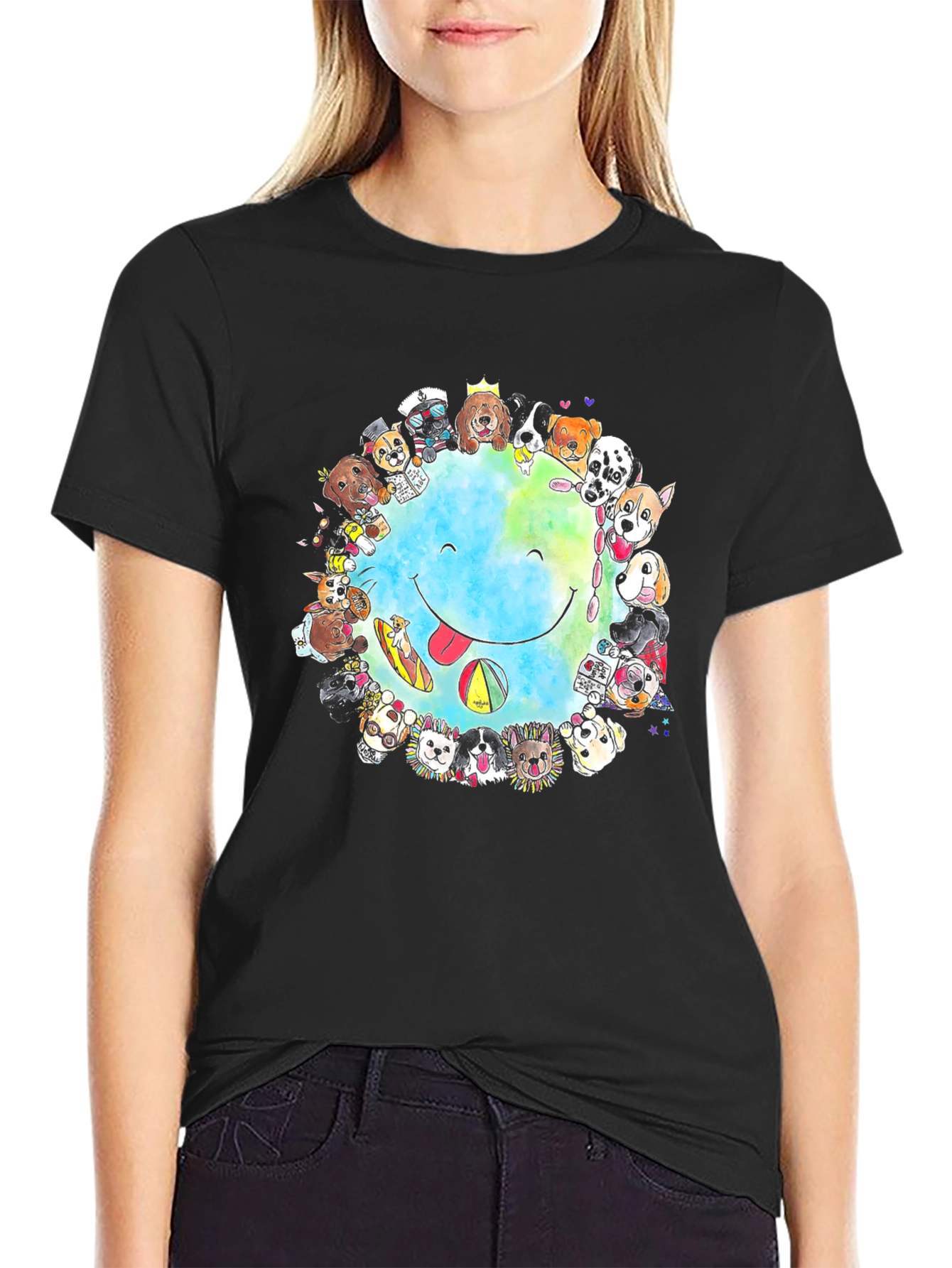 Black Dog Lover Smile Earth Graphic T-Shirt view 2