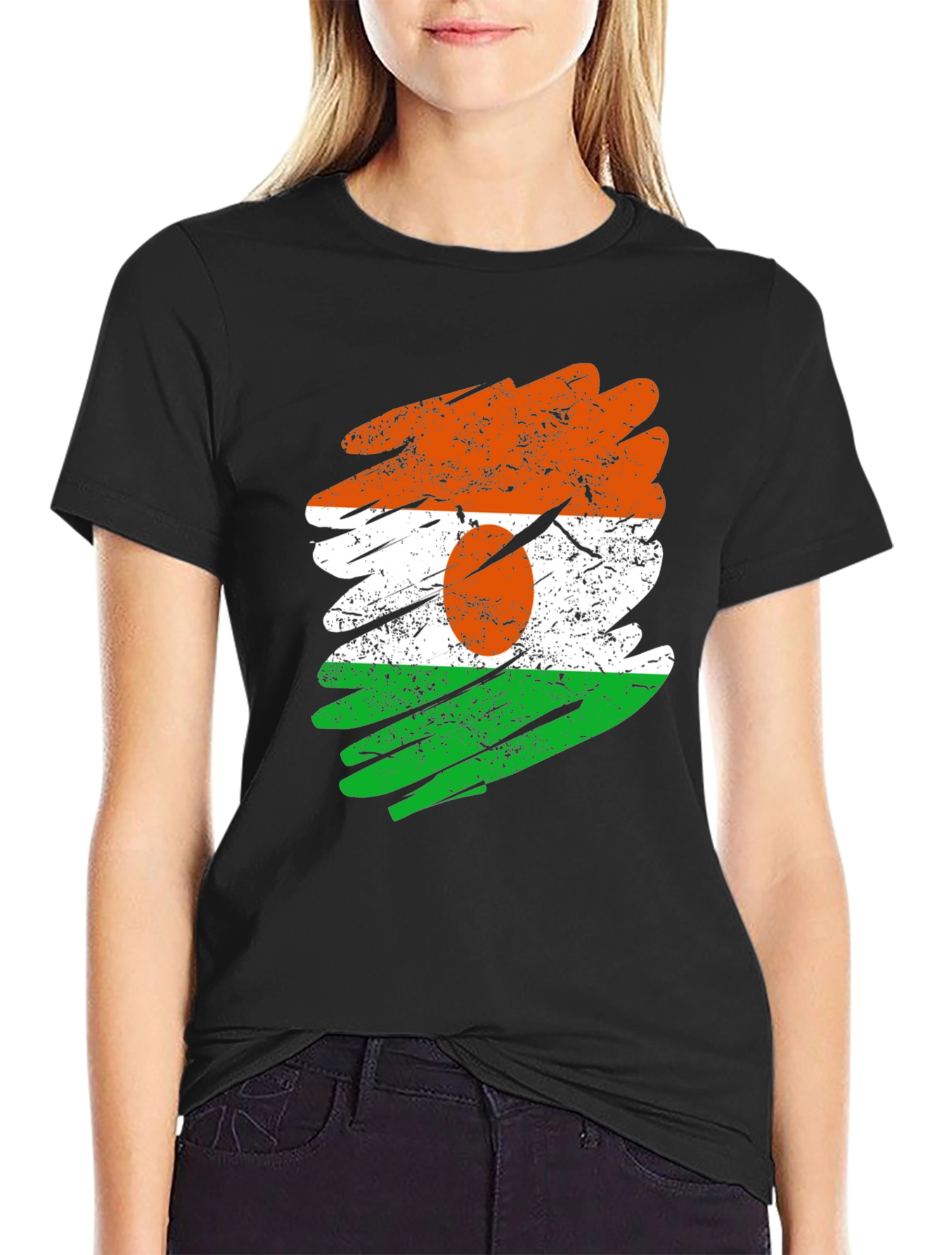 Black Niger Flag Brush Stroke Black T-Shirt view 2