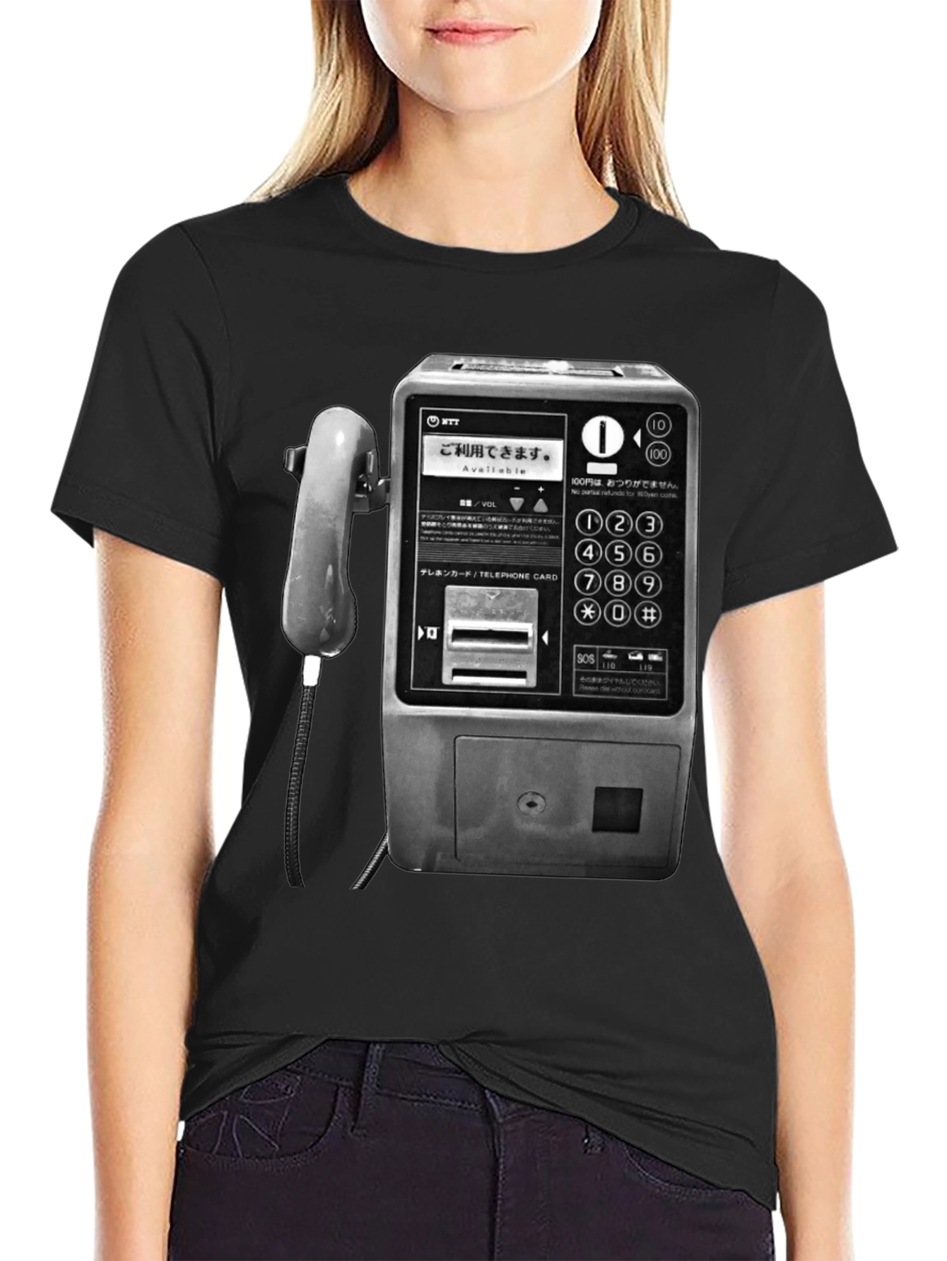 Black Vintage Japanese Payphone T-Shirt view 2