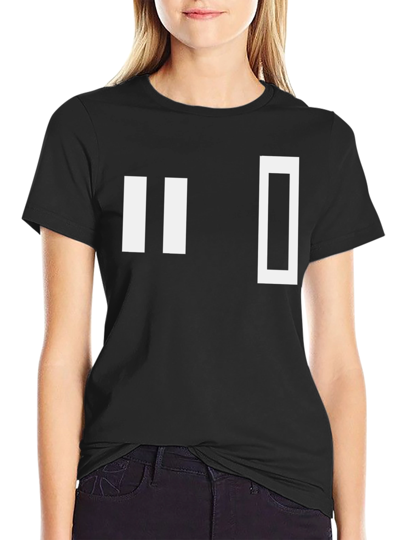 Black Minimalist Pause Symbol T-Shirt - Black Cotton Tee view 2